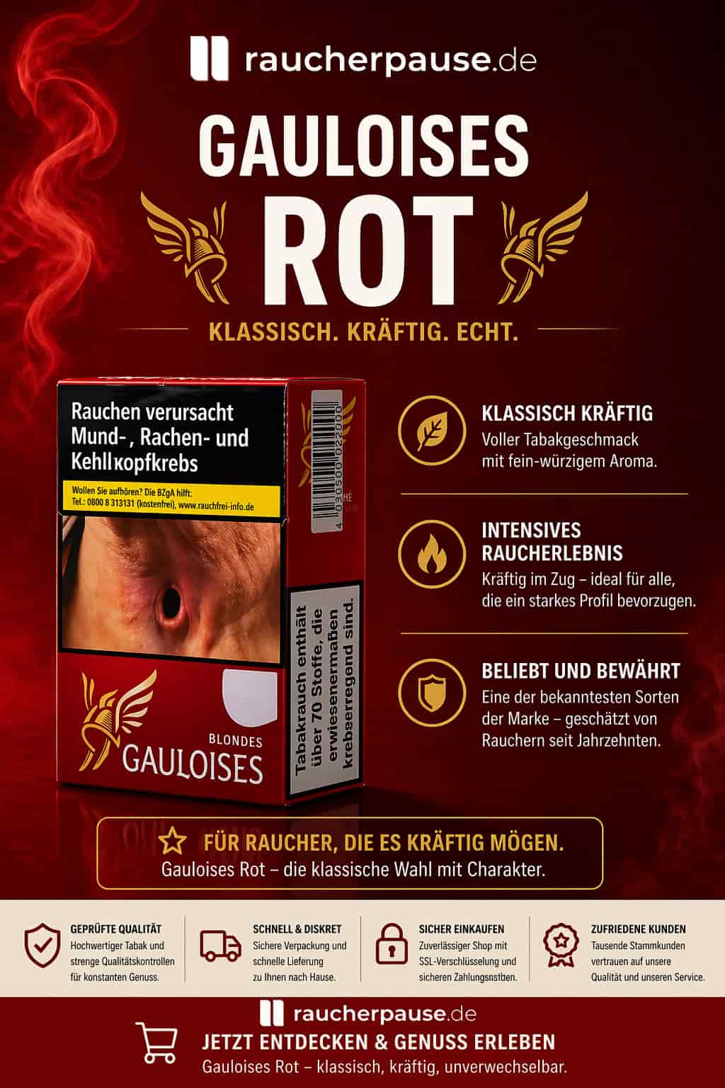 Gauloises Rot Zigaretten kaufen – kräftiger Tabakgeschmack und intensives Raucherlebnis