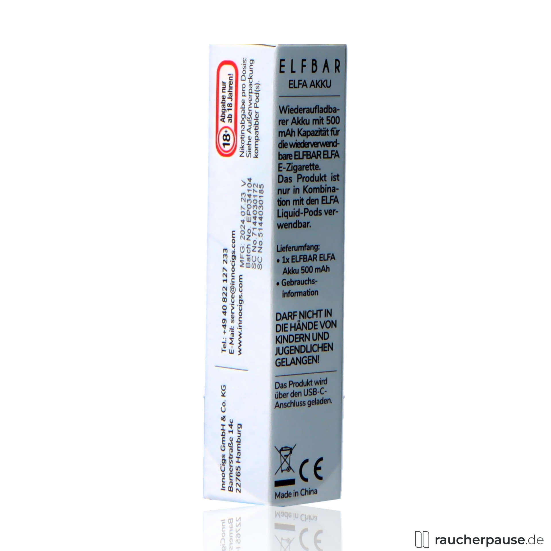 elfbar, elf bar elfa traeger weiss e zigaretten system , packshot seitlich