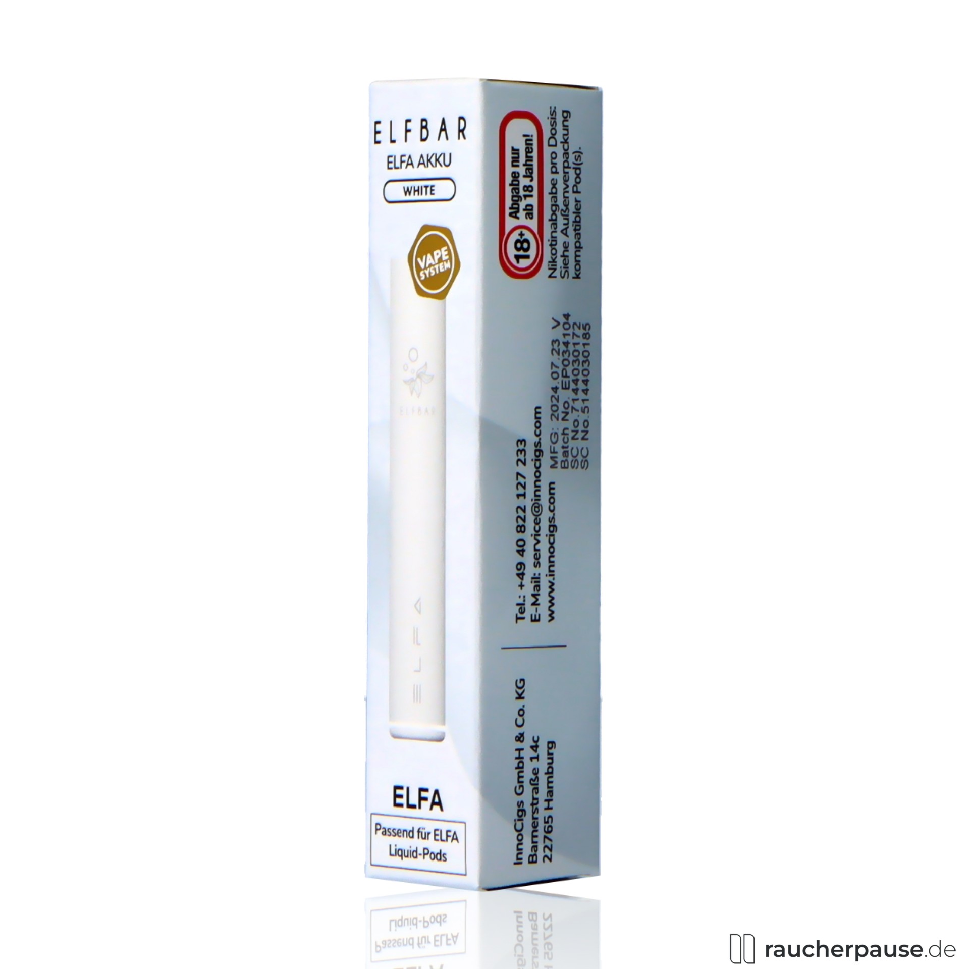 elfbar, elf bar elfa traeger weiss e zigaretten system , packshot vorderseite
