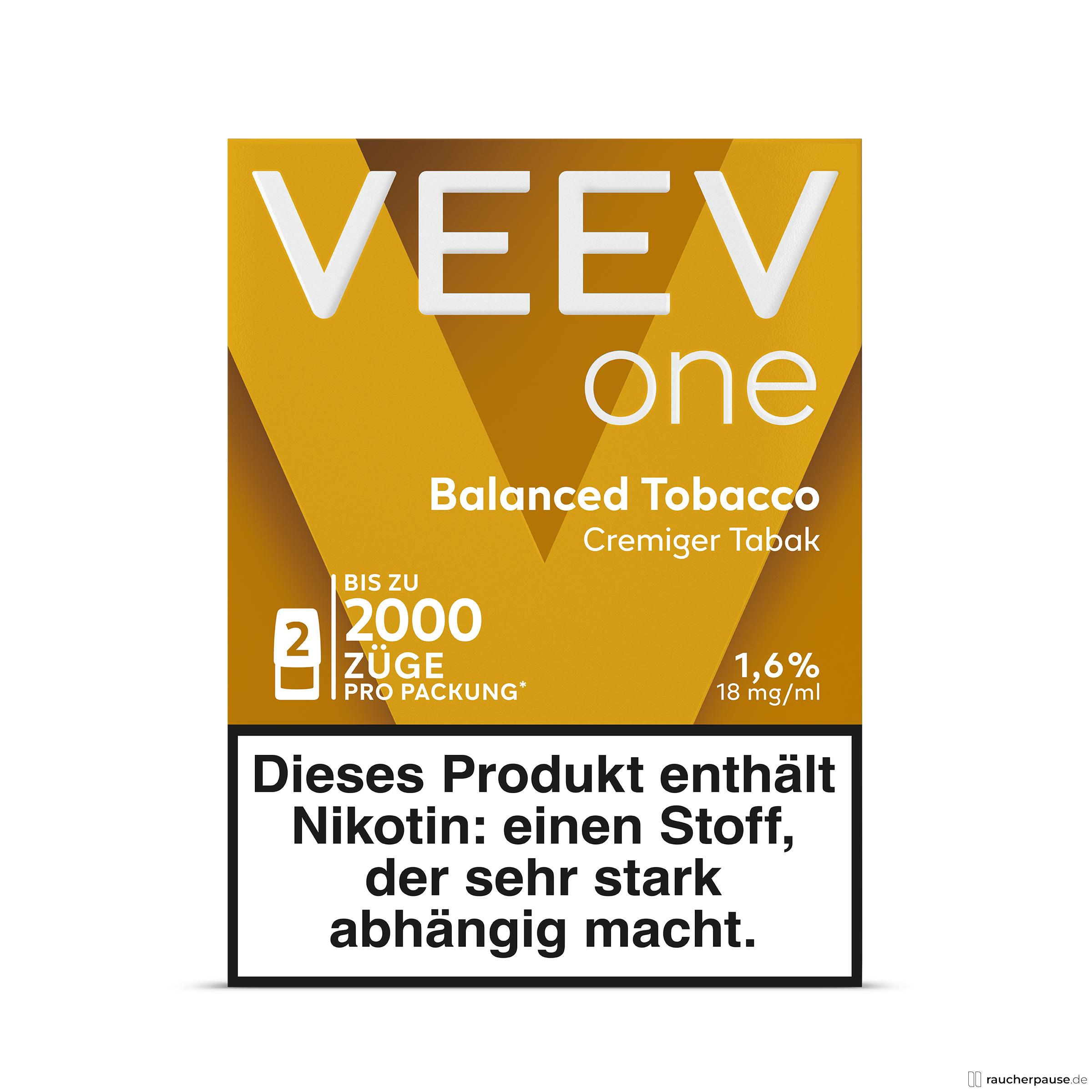 VEEV One Pods | Balanced Tobacco 20mg/ml | 2x2ml für E-Zigarette Geschmack: Cremiger Tabak
