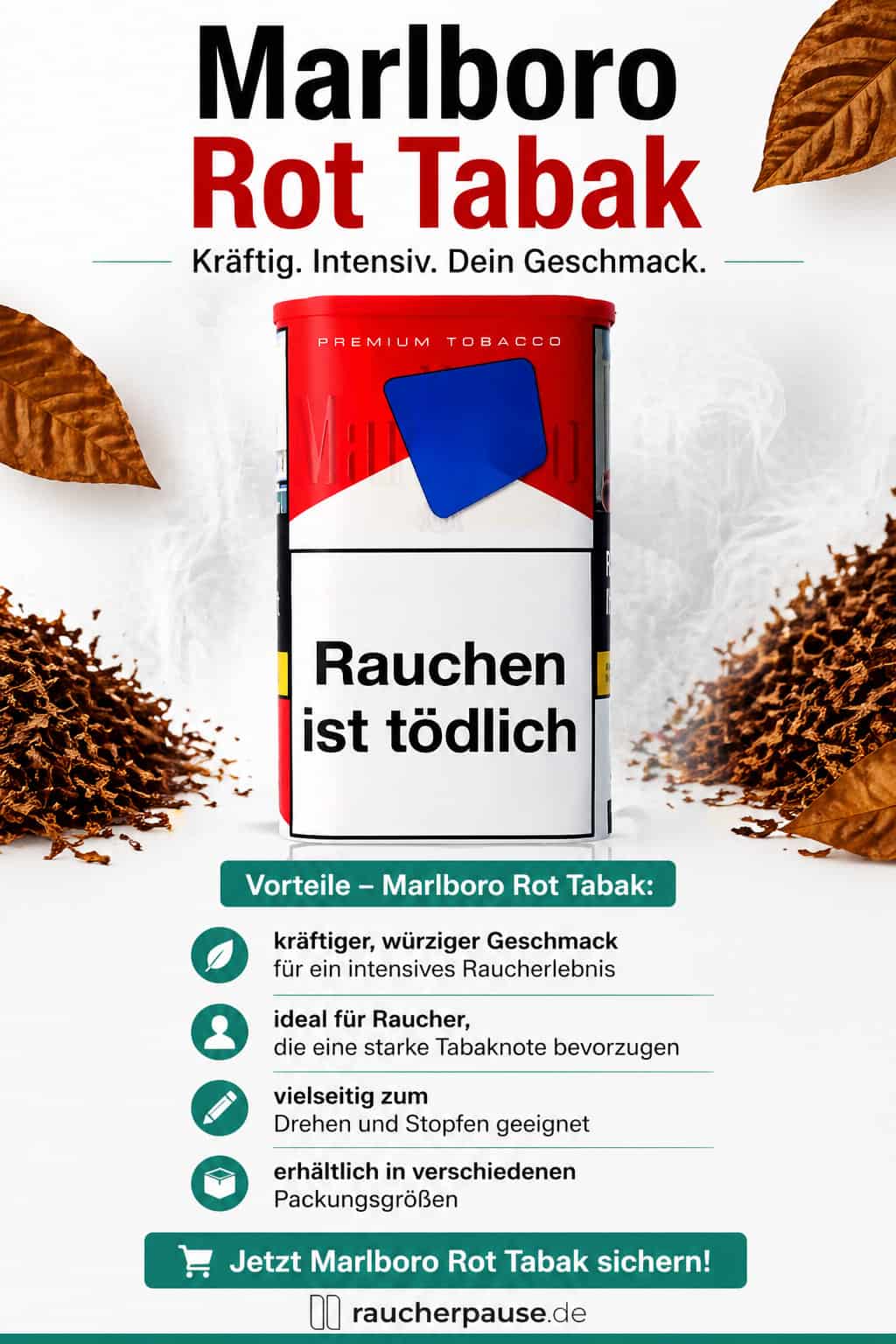 Marlboro Rot Tabak kaufen – kräftiger intensiver Geschmack für Drehen und Stopfen