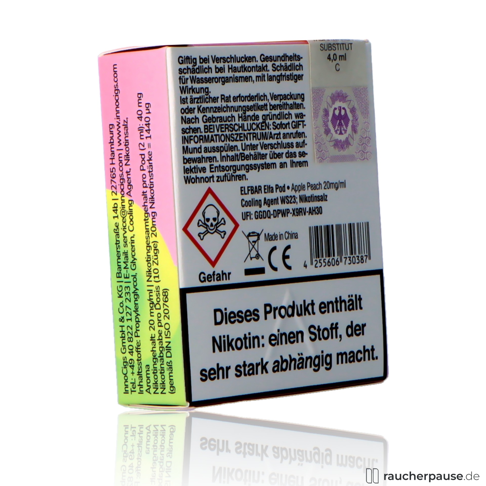 elfbar, elf bar elfa prefilled pods apple peach ml nikotin , packshot seitlich