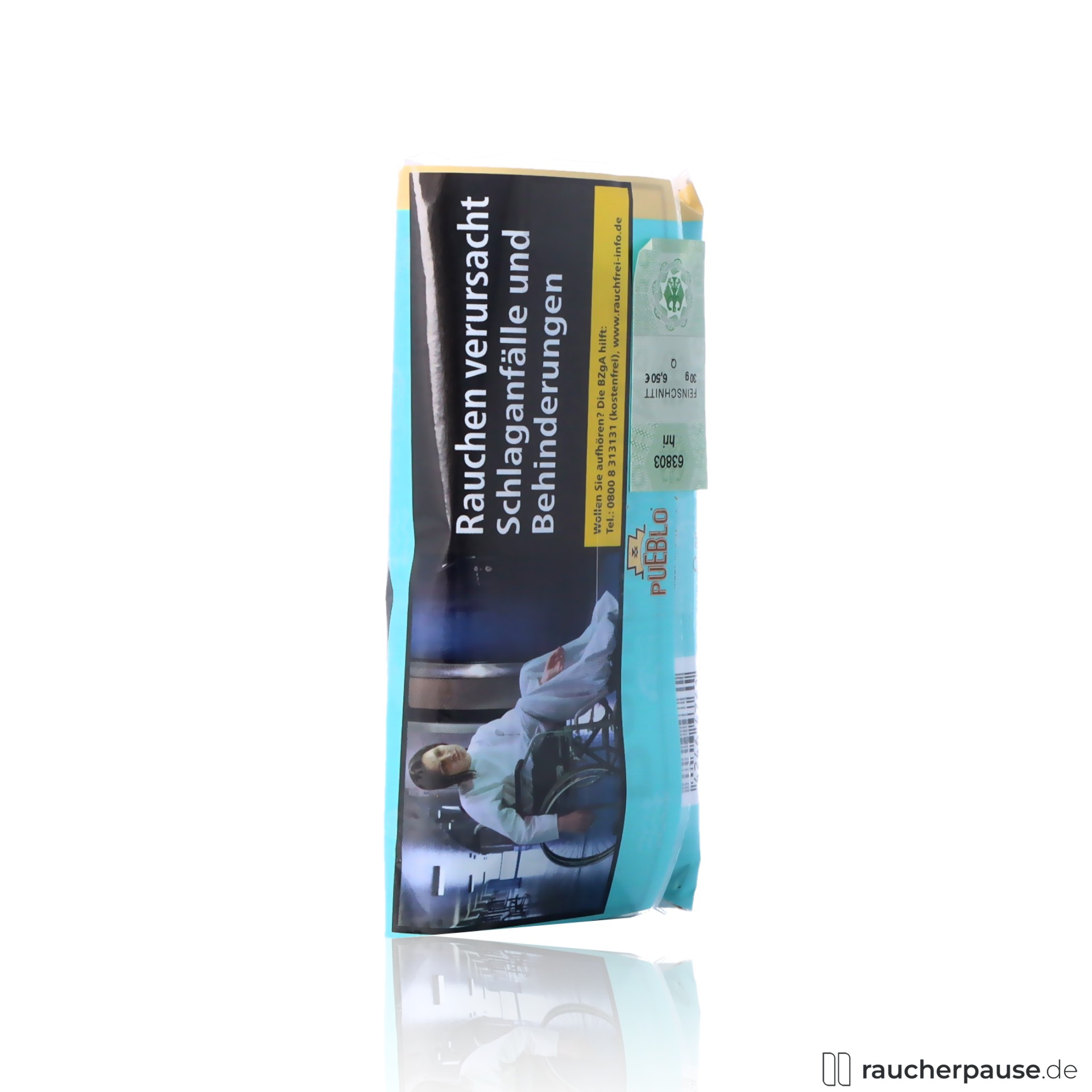 pueblo blue feinschnitt tabak 30g pouch ohne zusatzstoffe virginia , packshot hinterseite
