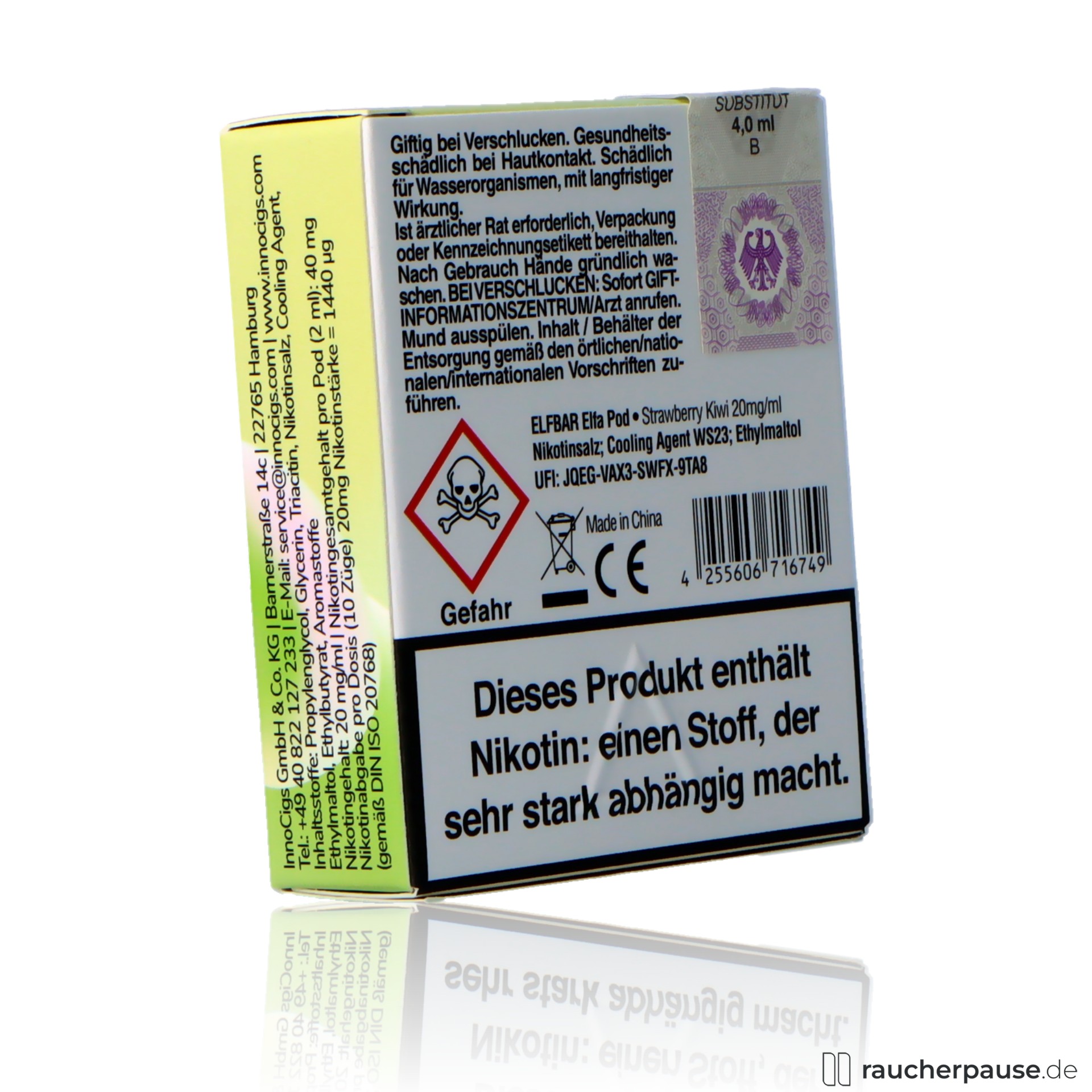 elfbar, elf bar elfa prefilled pods strawberry kiwi ml nikotin, packshot vorderseite