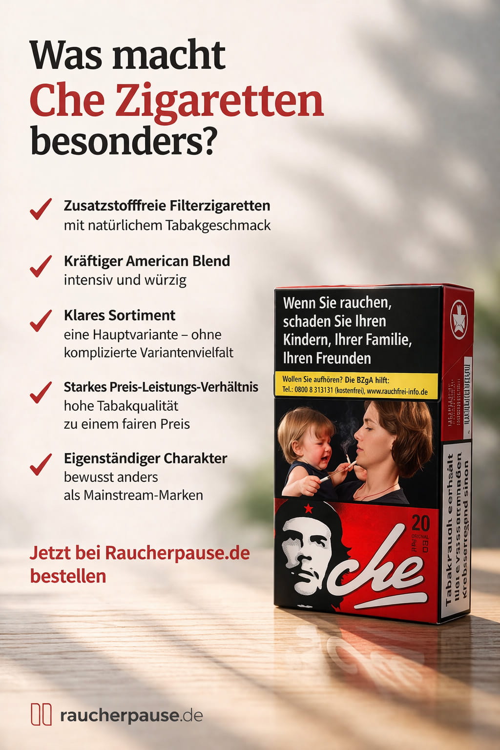 Che Zigaretten – kräftiger American Blend und starkes Preis-Leistungs-Verhältnis