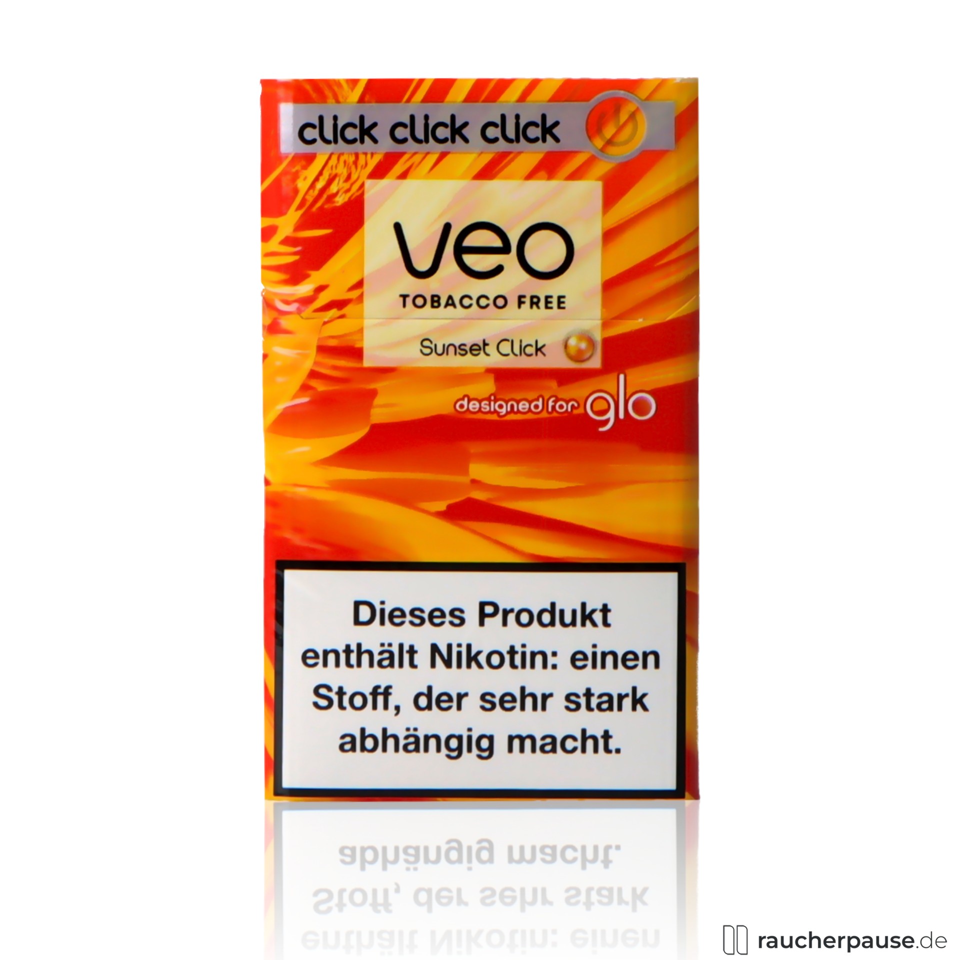 VEO Sunset Click Sticks für GLO | 20 Stück | Tropische Früchte veo, veo sunset click sticks fuer glo stueck tropische fruechte , packshot seitlich