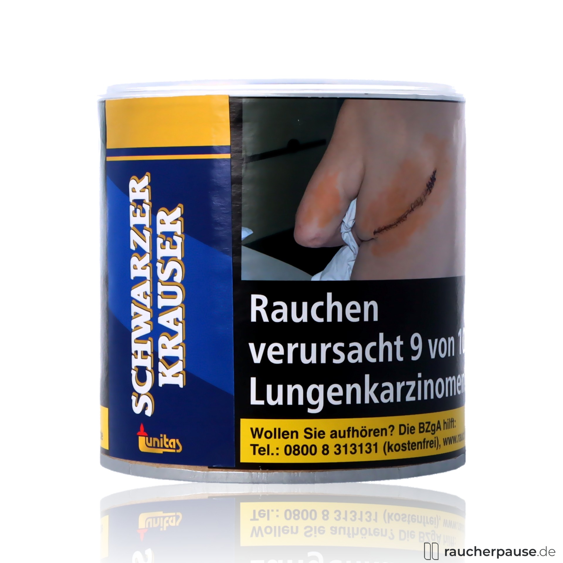 unitas schwarzer krauser tabak 75g dose kraeftig wuerzig feinschnitt , packshot vorderseite