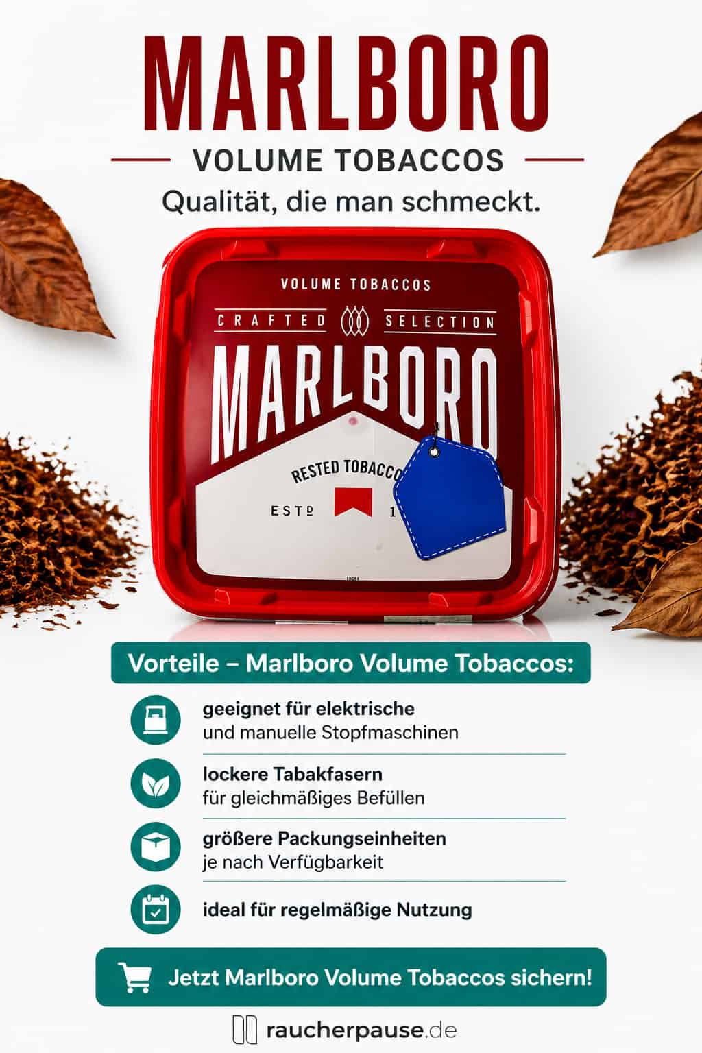 Marlboro Volume Tabak kaufen – Volumentabak für Stopfmaschinen und hohe Ergiebigkeit