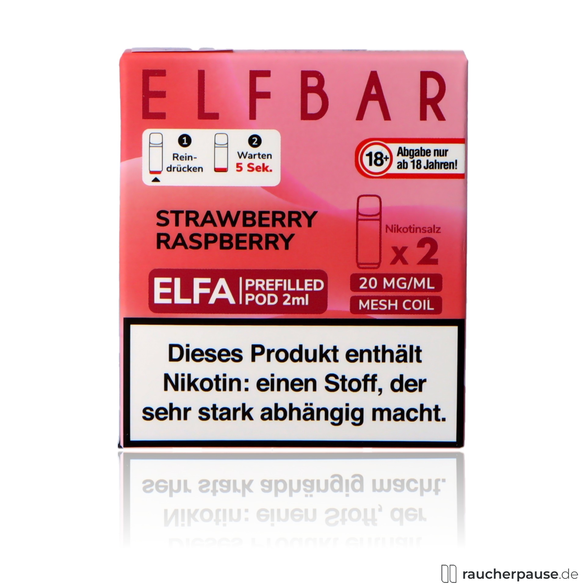 elfbar, elf bar elfa prefilled pods strawberry raspberry ml nikotin, packshot seitlich