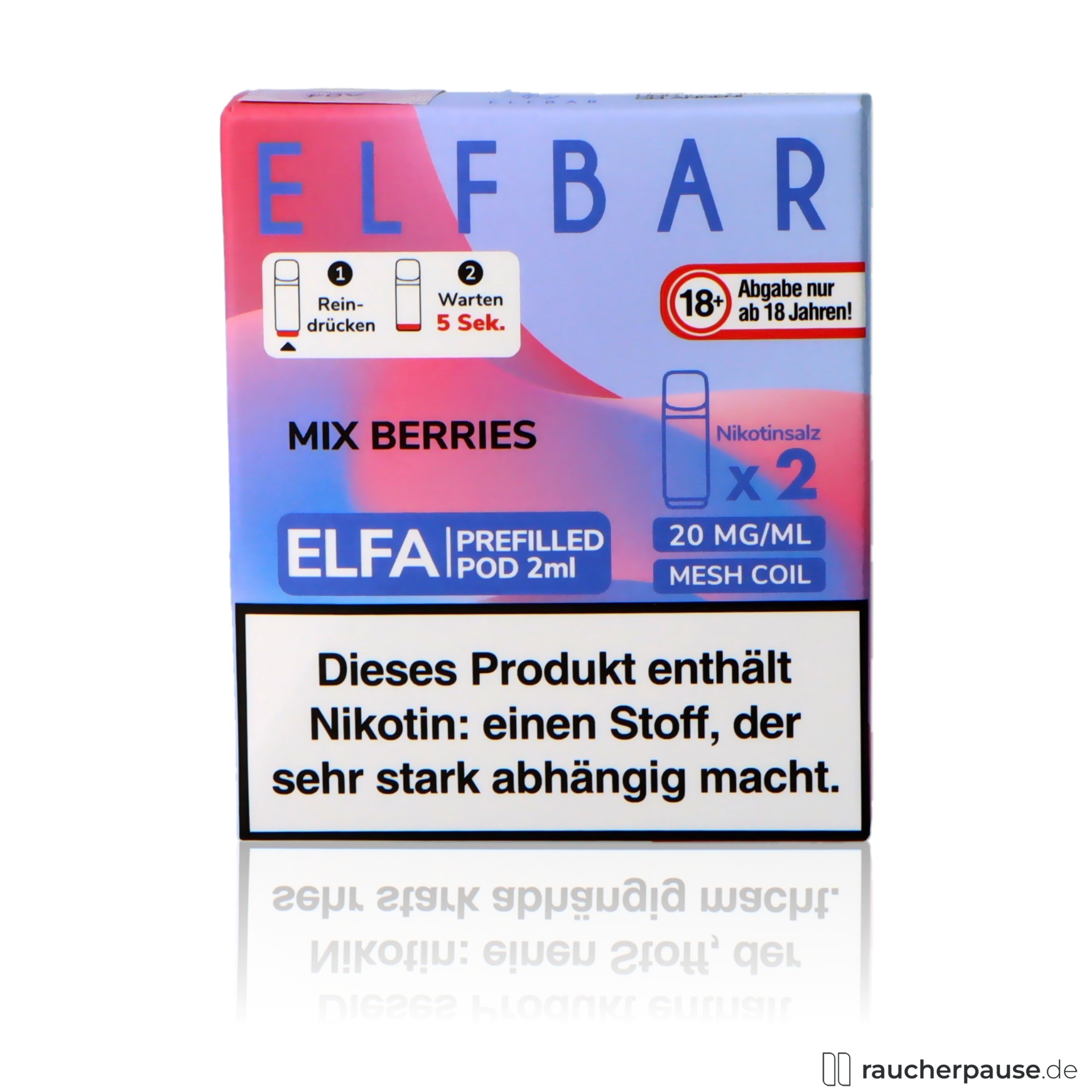 elfbar, elf bar elfa prefilled pods mix berries ml nikotin, packshot hinterseite
