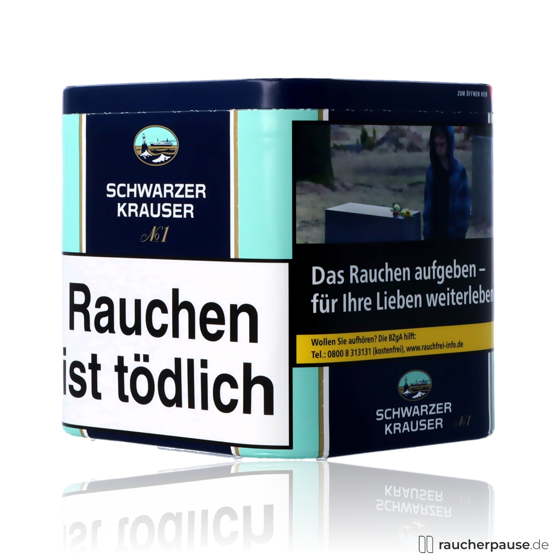 schwarzer krauser no1 feinschnitt zigarettentabak dose kraeftig wuerzig , packshot seitlich