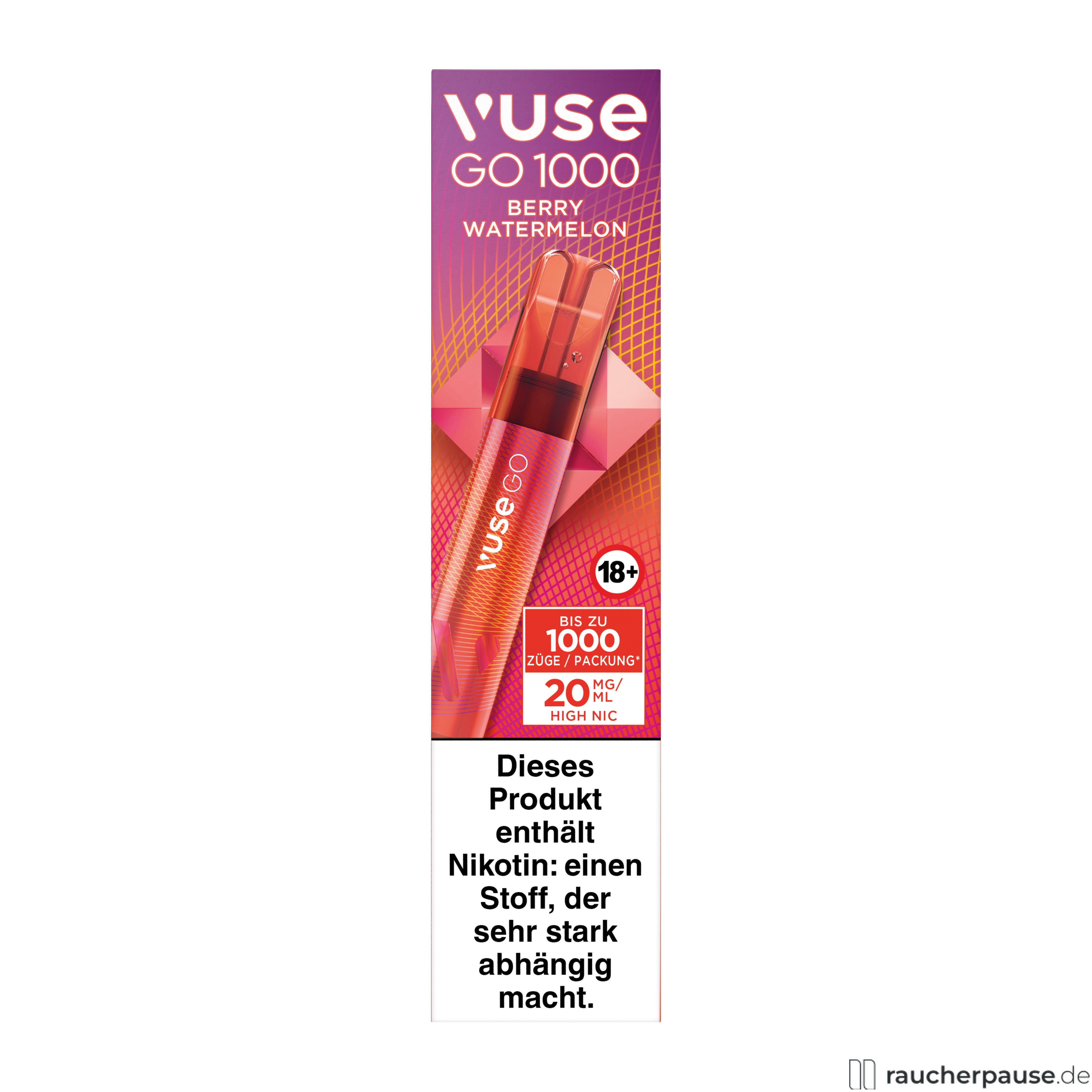 Vuse GO 1000 E-Shisha | Berry Watermelon | 20 mg/ml Nikotin | Einweg | 1000 Züge