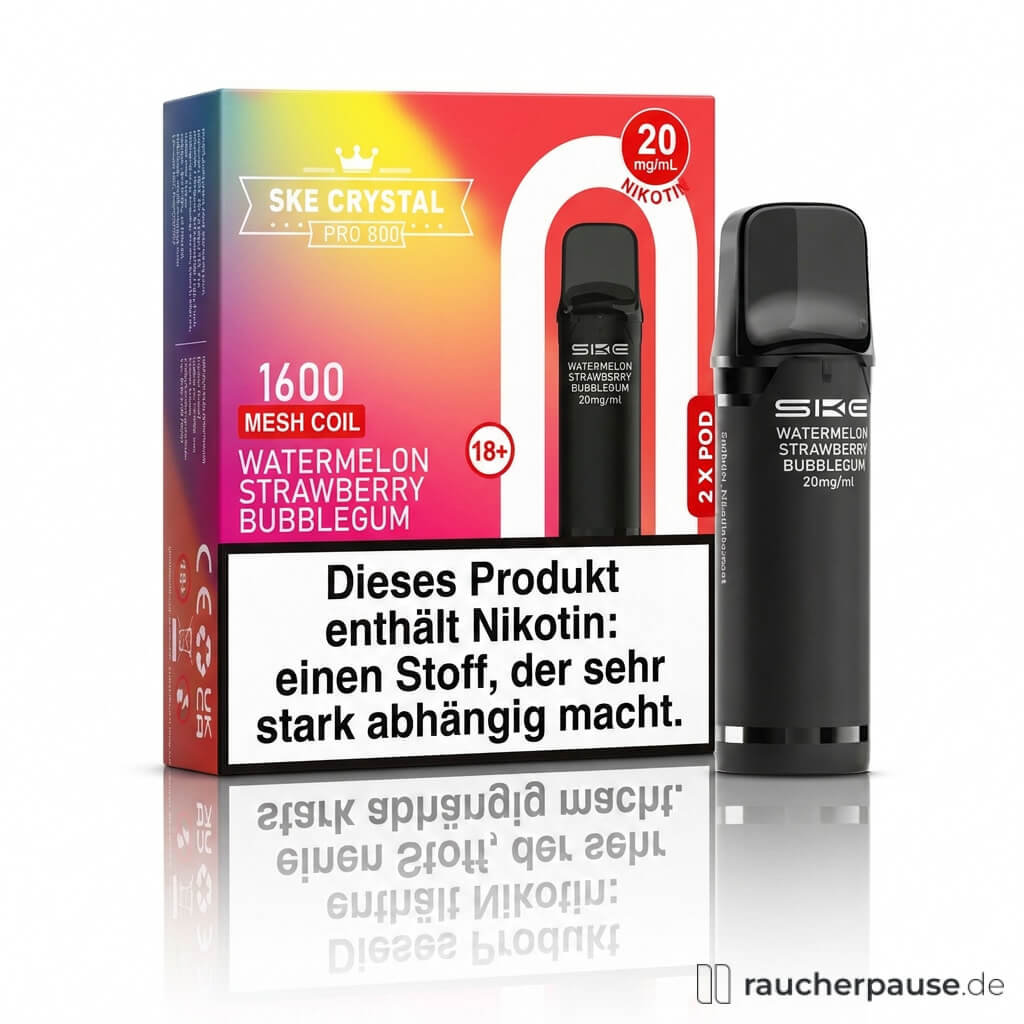 SKE Crystal 800 Pro Watermelon Strawberry Bubblegum Prefilled Pods | 2 Stück | 20 mg/ml Nikotin