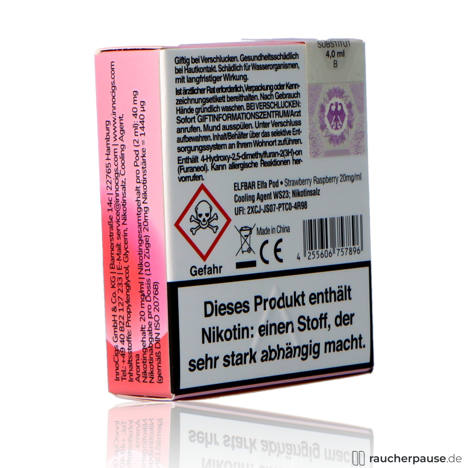 elfbar, elf bar elfa prefilled pods strawberry raspberry ml nikotin, packshot vorderseite