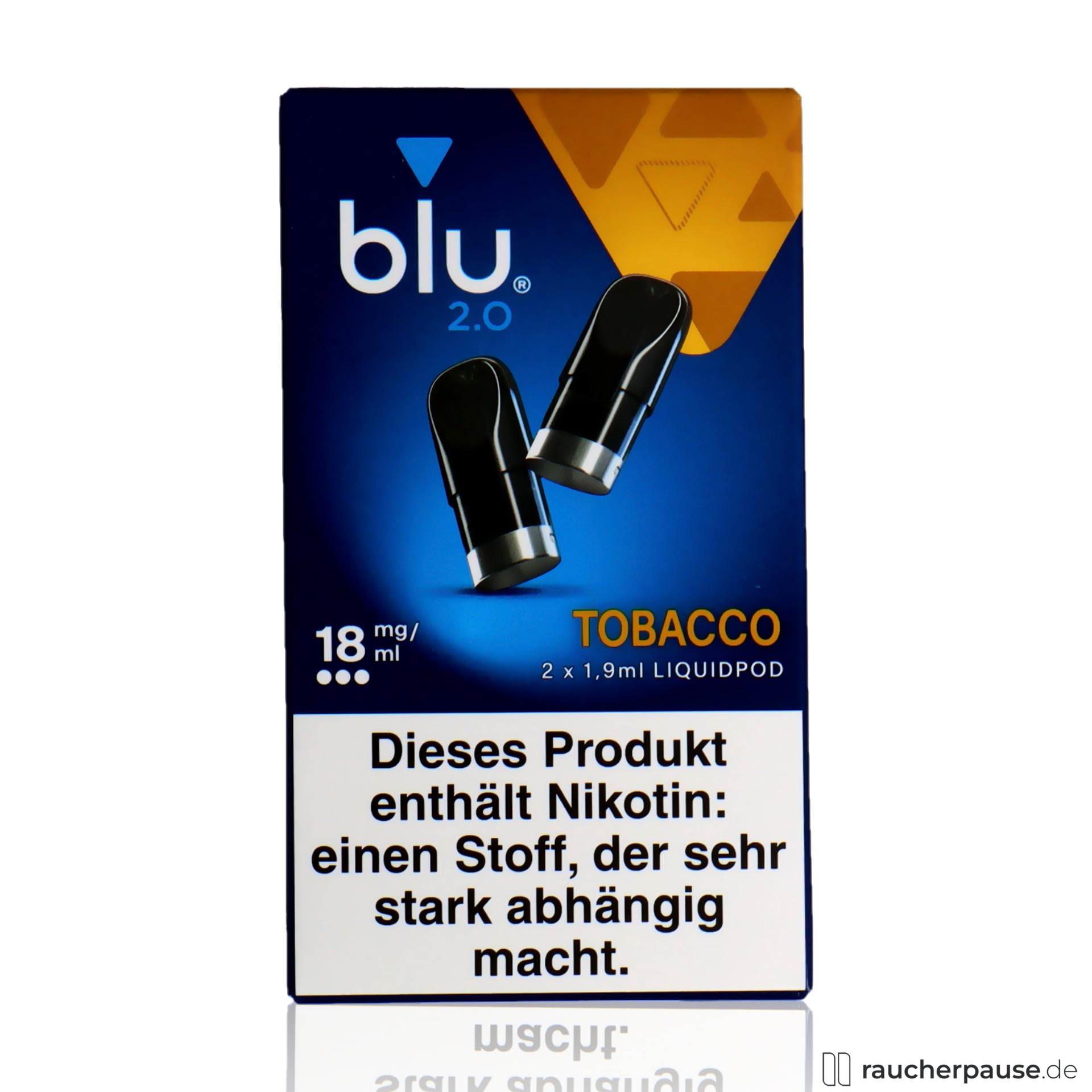 BLU 2.0 Tobacco Liquid Pod | 18mg/ml Nikotin | 2 Stück | Tabakgeschmack blu, blu tobacco liquid pod ml nikotin stueck tabakgeschmack , packshot hinterseite