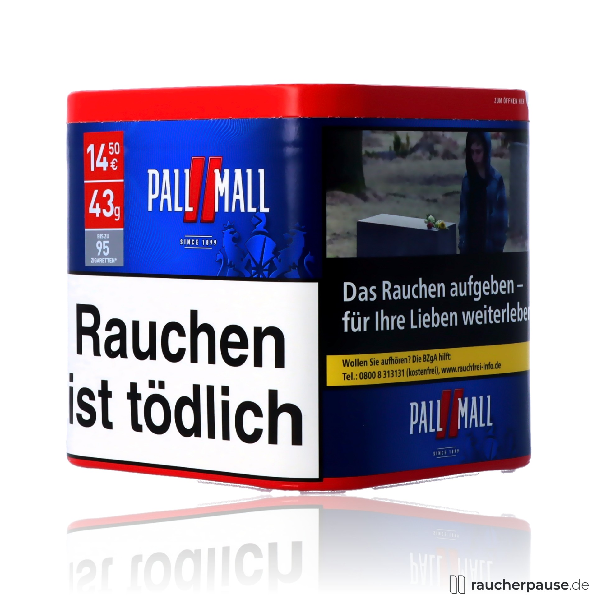 pall mall red volumentabak dose stark full flavour american blend , packshot seitlich