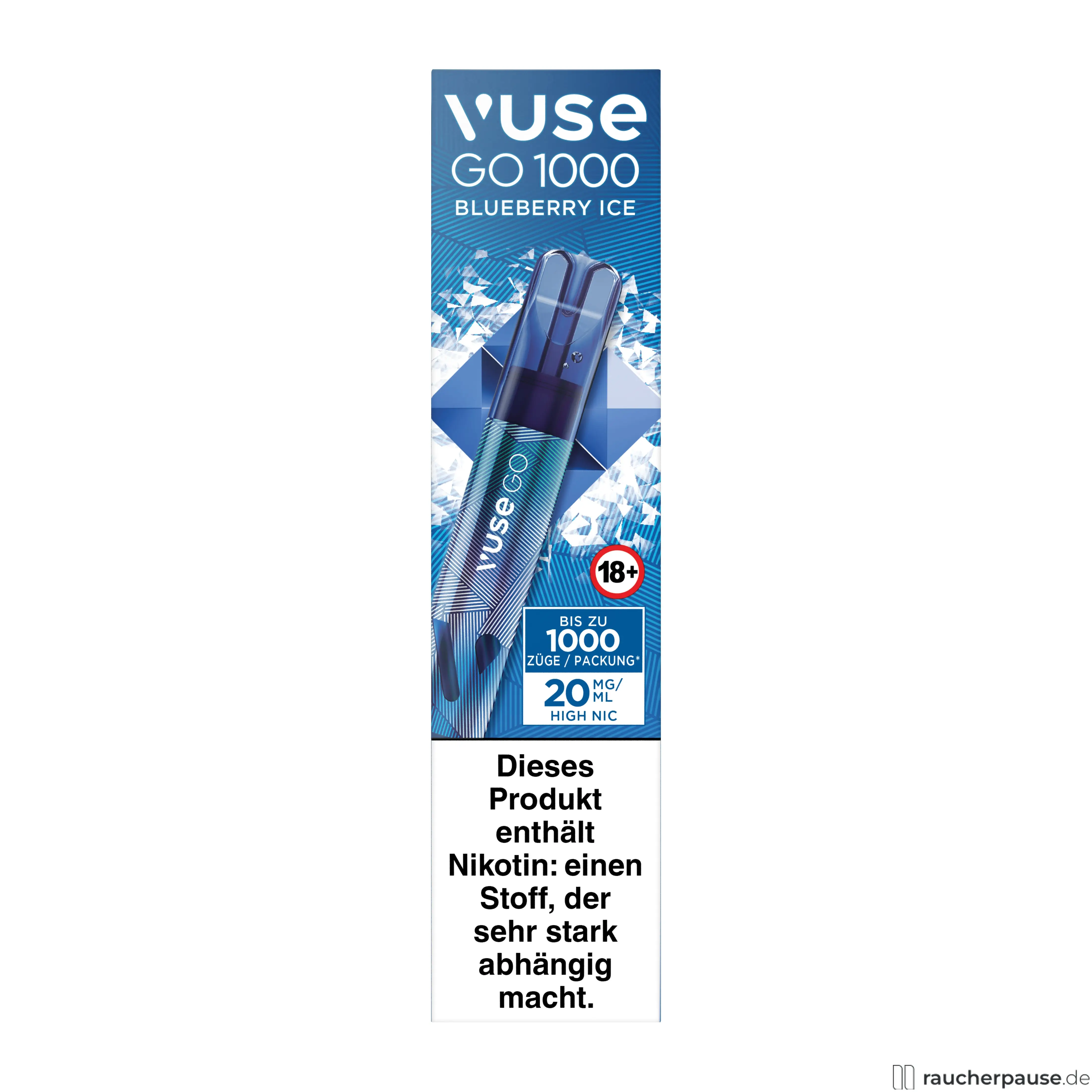 Vuse GO 1000 E-Shisha | Blueberry Ice | 20 mg Nikotin | 1000 Züge | Einweg E-Zigarette