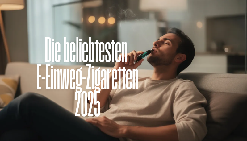 Mann der E-Einweg Zigarette raucht auf einer Couch