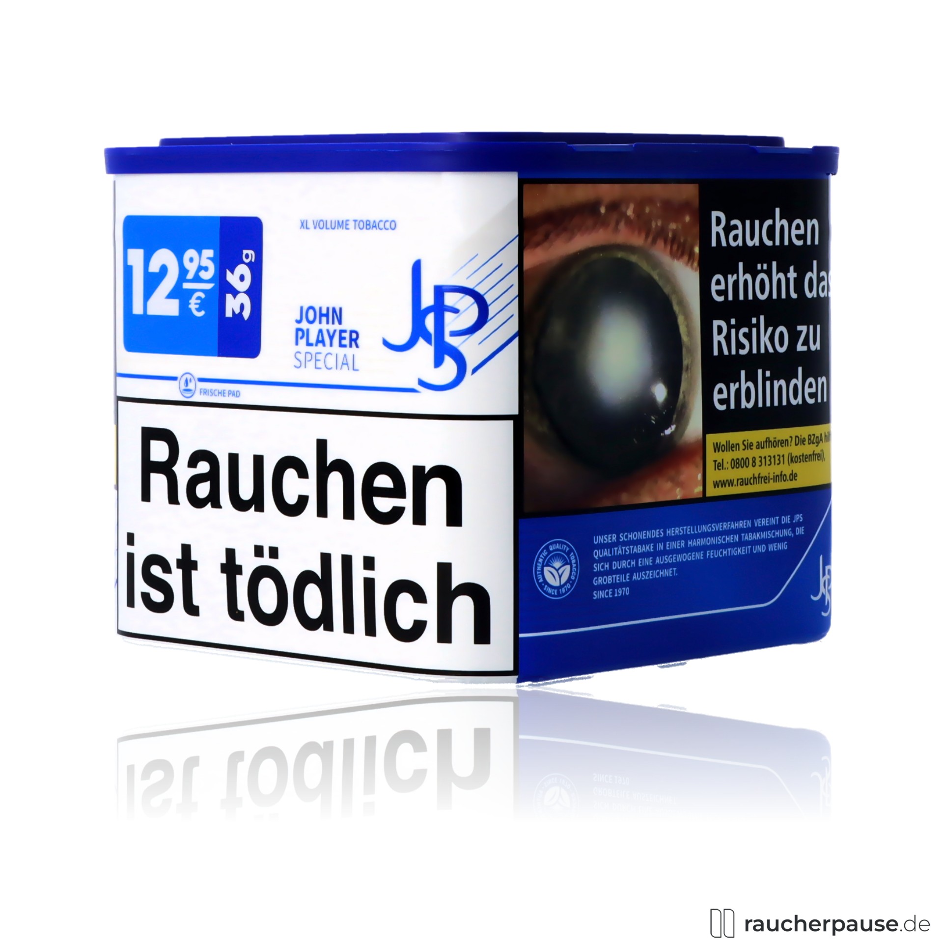 jps blue volumentabak 38g dose american blend mild geschmacksintensiv , packshot hinterseite