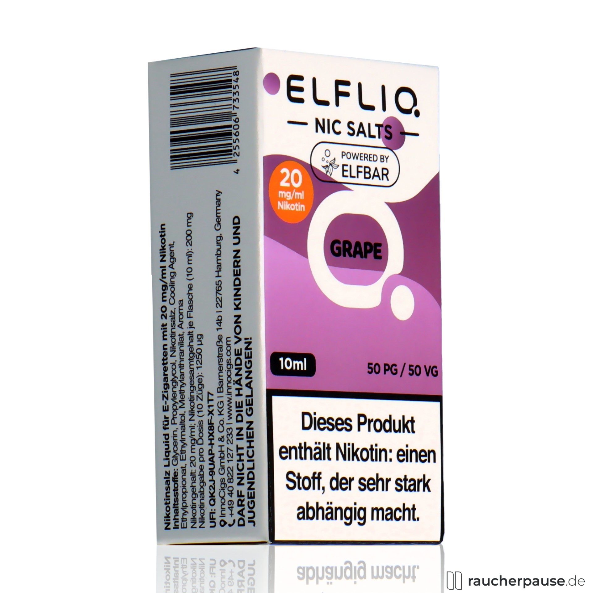 elfbar, elfliq by elf bar nikotinsalz liquid grape ml nikotin , packshot seitlich