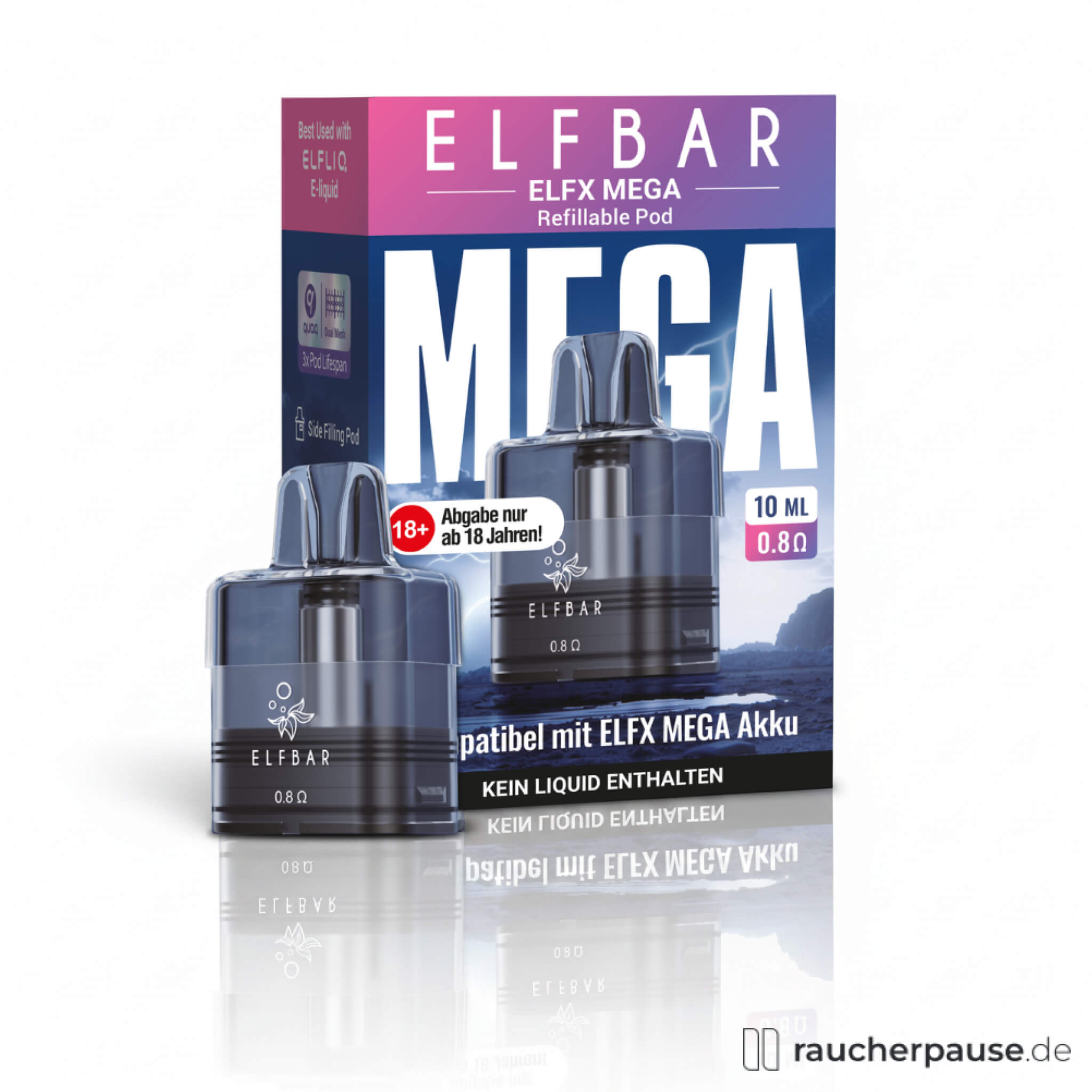 Elfbar ELFX Mega Ersatz Pod 10ml | 0,8 Ohm Dual Mesh Coil | MTL & RDL Leerpod für ELFX Mega Kit