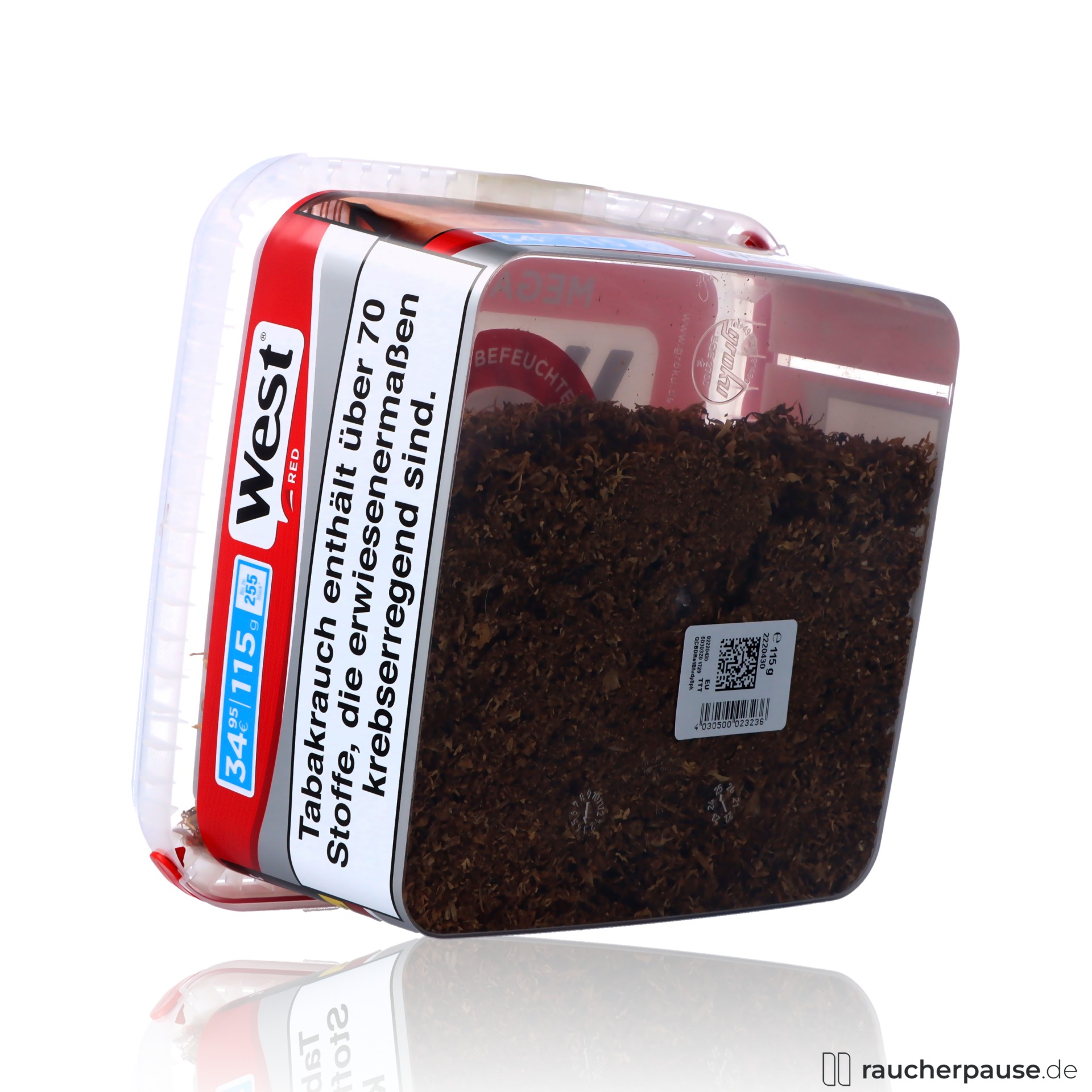 west red volumentabak mega box american blend langanhaltende frische , packshot hinterseite