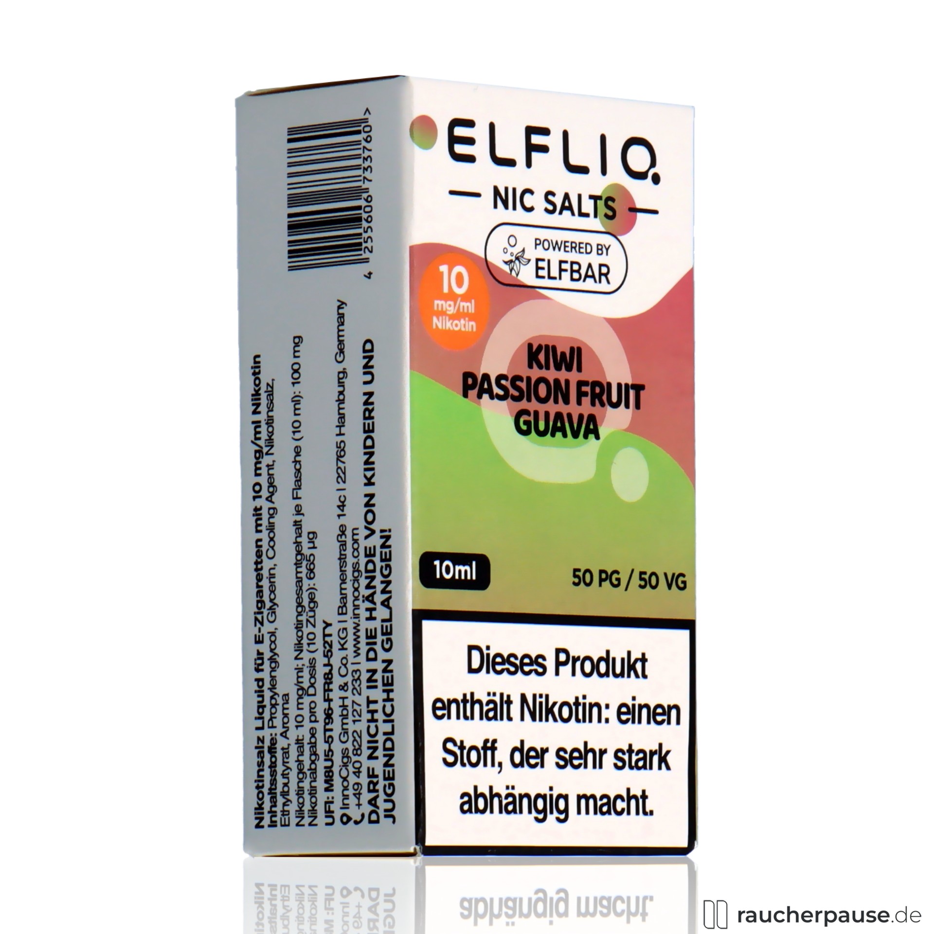 elfbar, elfliq by elf bar nikotinsalz liquid kiwi passionfruit guava ml nikotin , packshot seitlich