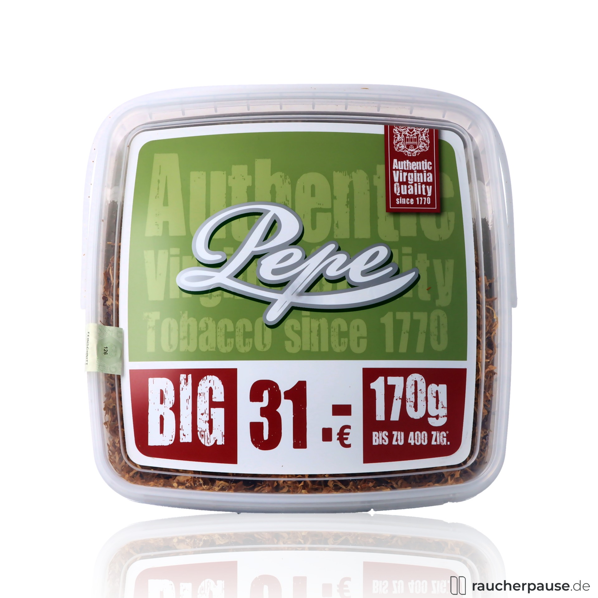 Pepe Rich Green Volumentabak | 170g Eimer | Virginia | Ohne Zusätze | Würziges Aroma
