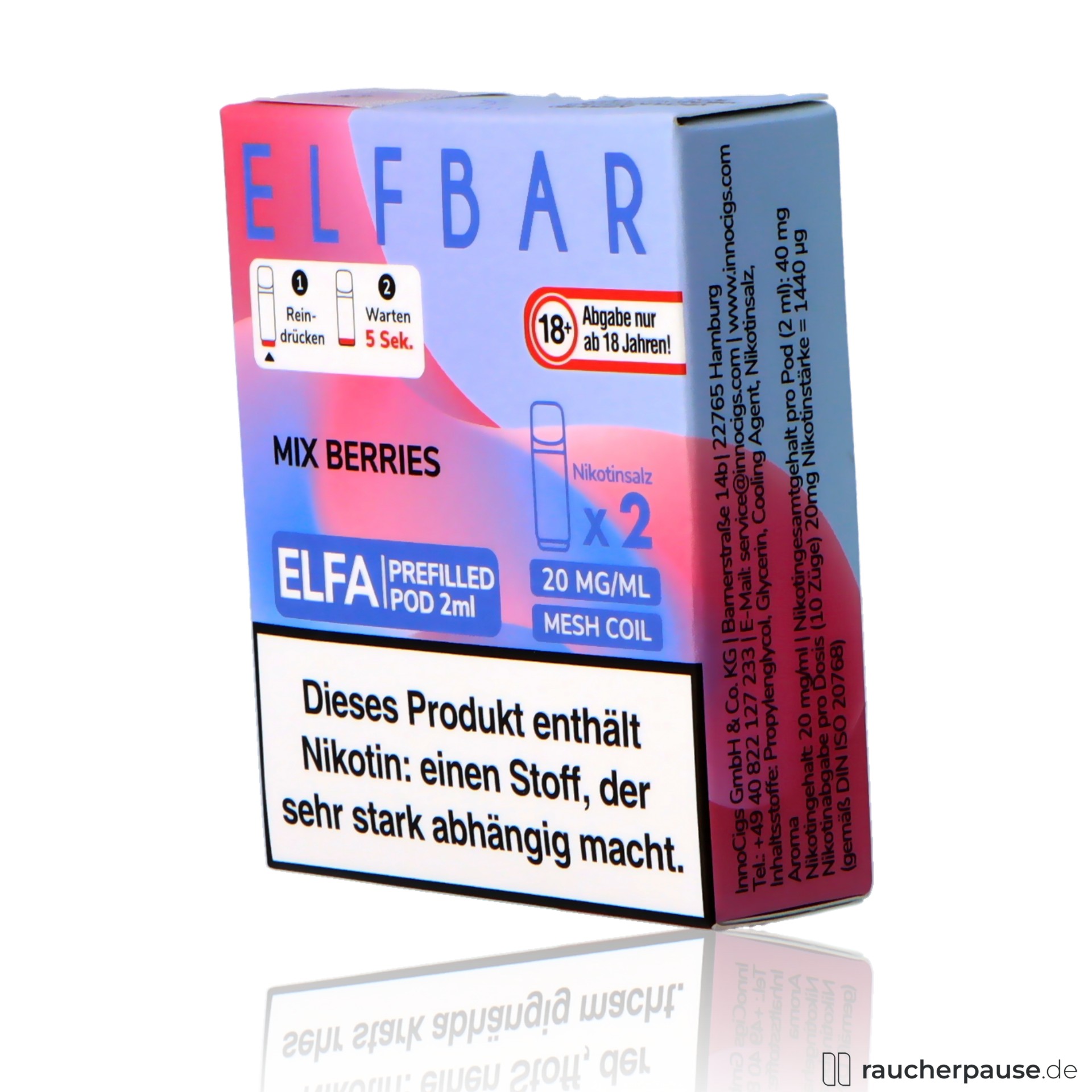 elfbar, elf bar elfa prefilled pods mix berries ml nikotin, packshot seitlich