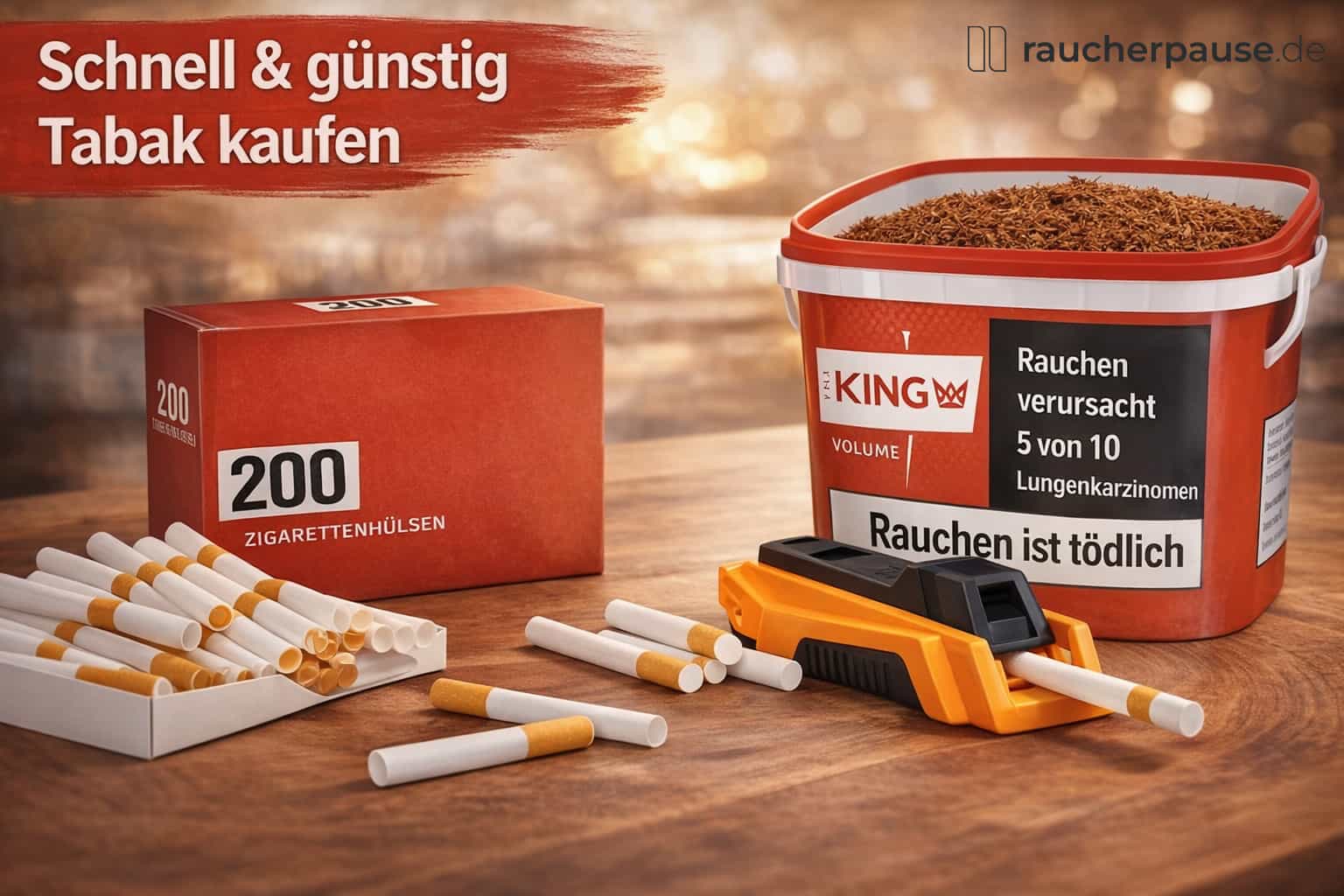 KING Red Volumentabak Set kaufen – mit Stopfgerät und Zigarettenhülsen