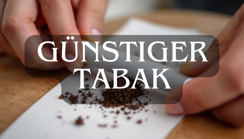 Bild von einer Hand die losen Tabak auf einem Blättchen selbst rollt mit dem Schriftzug "Günstiger Tabak"