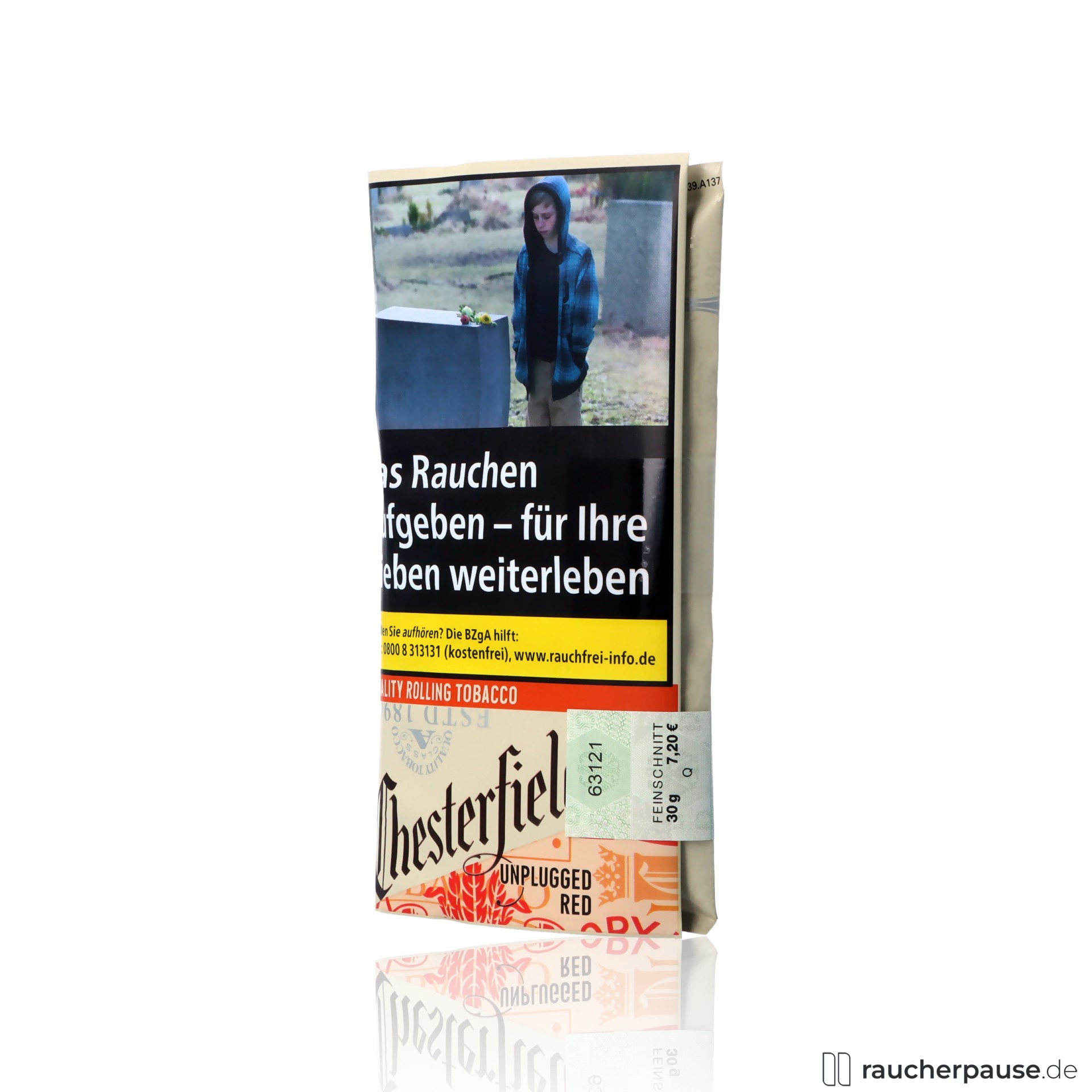 chesterfield unplugged red tabak 30g pouch ohne zusatzstoffe virginia burley , packshot vorderseite