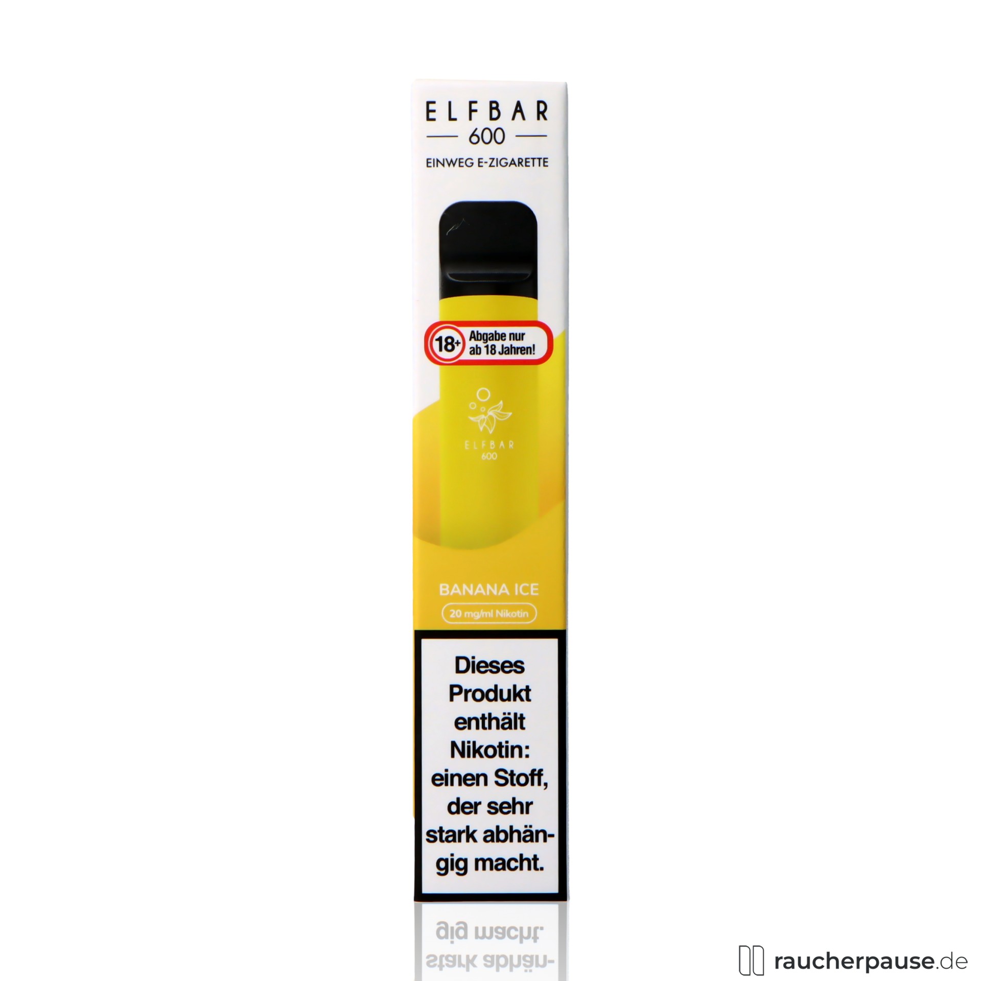 elfbar, elfbar e shisha ice ml nikotin einweg e zigarette banane ice , packshot seitlich