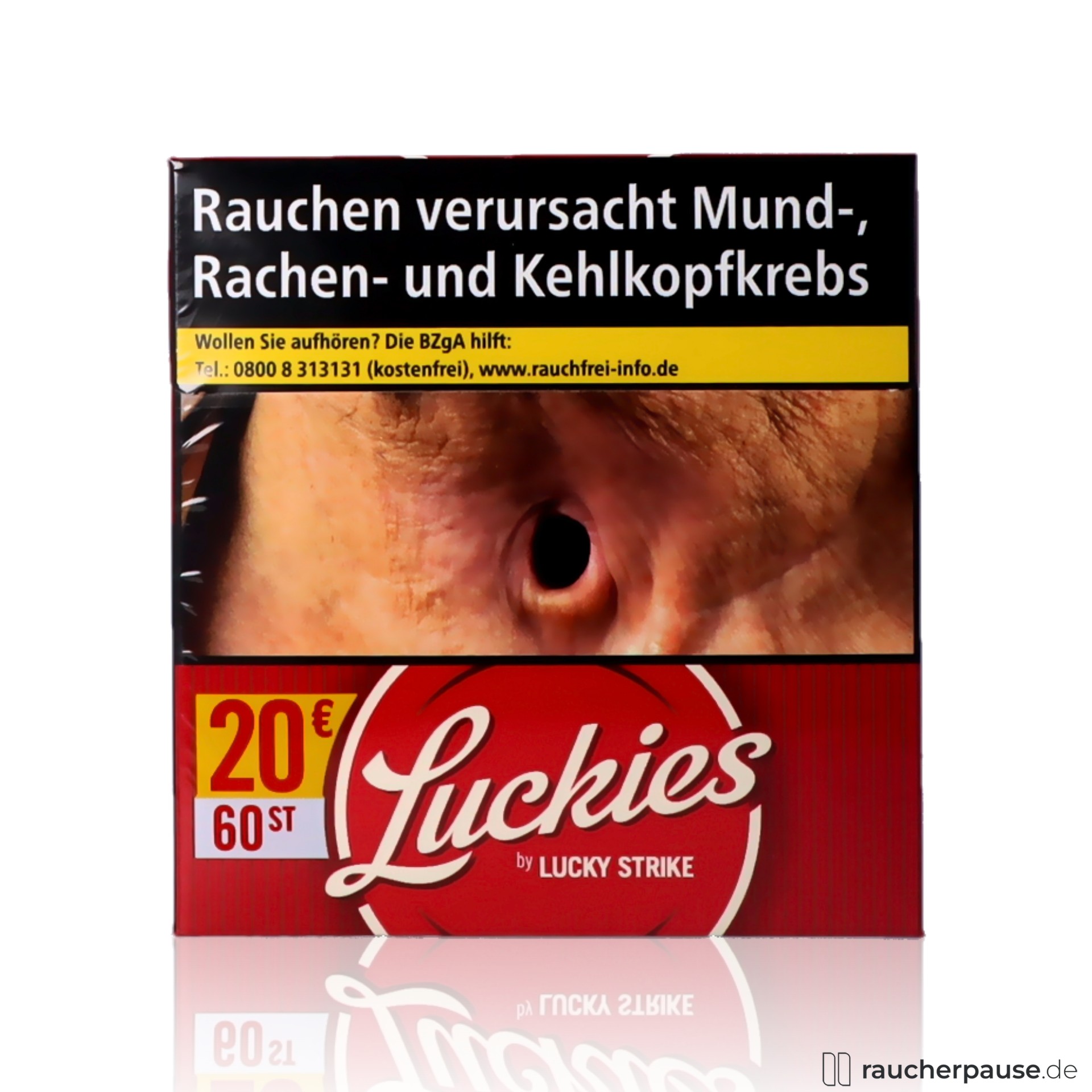 Die Luckies Crafted 1871 Red Hercules Zigaretten in quadratischer Dose mit rotem Ton und stilisiertem Logo auf rot-goldenem Hintergrund, 60 Stück pro Packung.