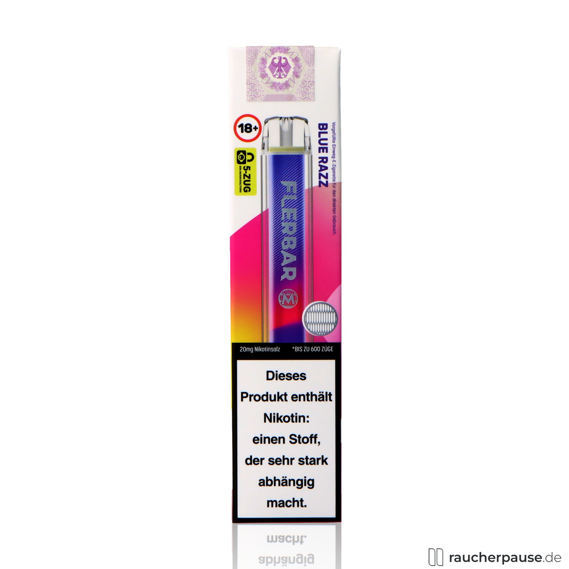 flerbar, flerbar einweg vape blue razz zuege ml nikotin blaue himbeere, packshot seitlich