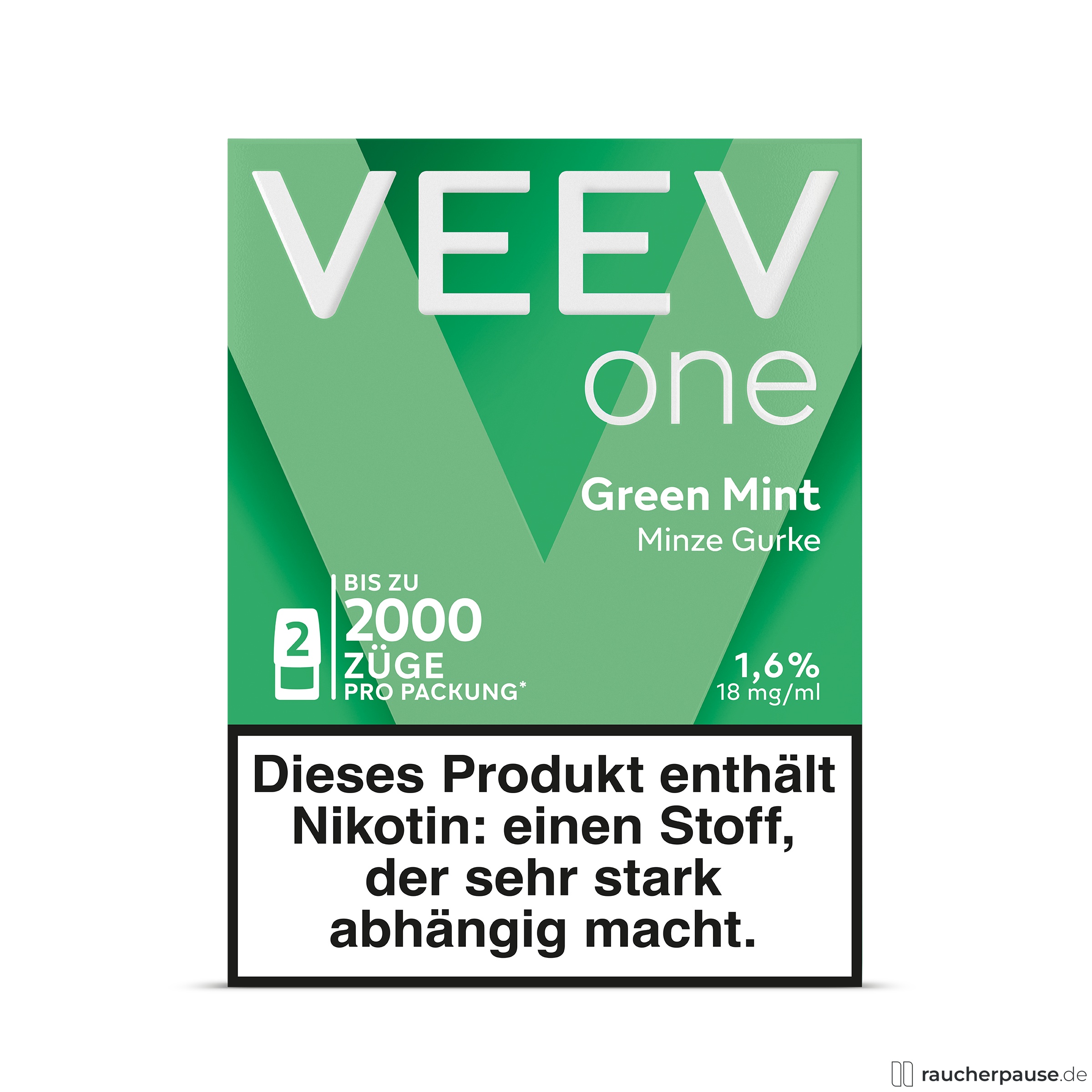 Veev One Green Mint Pods | 18mg Nikotin | 1,9ml | 1000 Züge | Minze & Gurke Aroma Veev One Green Mint Pods | 18mg Nikotin | 1,9ml | 1000 Züge | Minze & Gurke Aroma