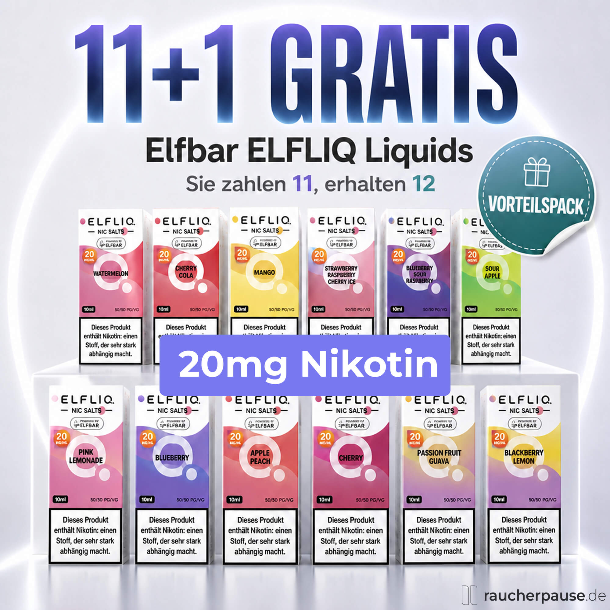 11+1 Gratis Elfliq Angebot mit 20mg Nikotin für Elfbar Liquids