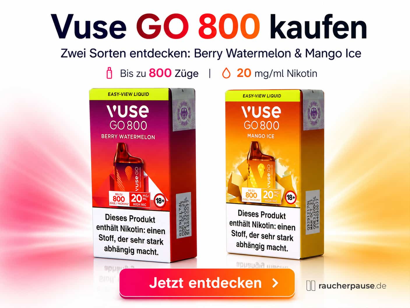 Vuse GO 800 kaufen – Berry Watermelon und Mango Ice mit 20 mg/ml Nikotin