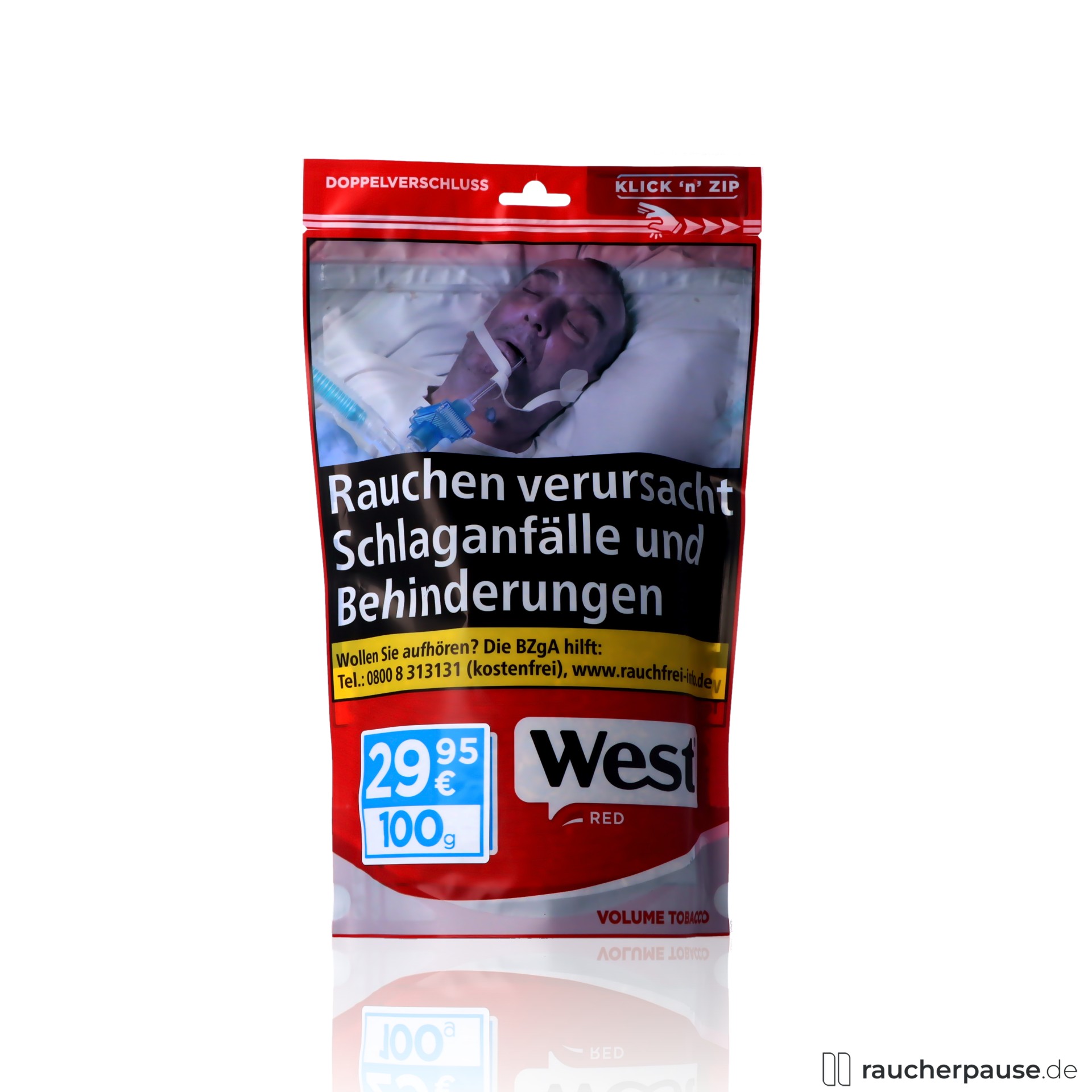 West Red Volumentabak | 100g Beutel | Locker-füllig für Zigarettenstopfen