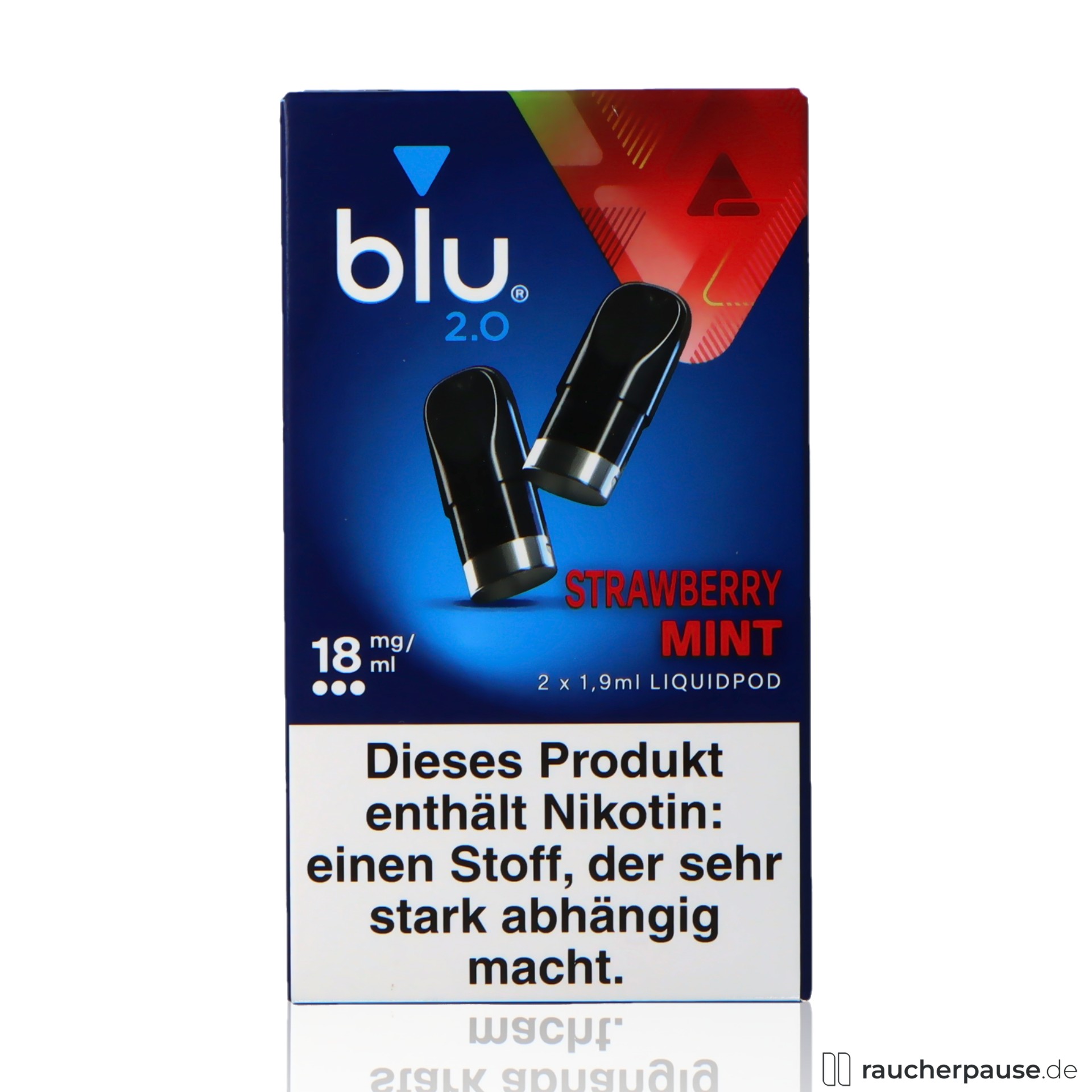 BLU 2.0 Strawberry Mint Liquid Pod | 18mg/ml Nikotin | 2 Stück | Erdbeere & Minze blu, blu strawberry mint liquid pod ml nikotin stueck erdbeere minze , packshot vorderseite