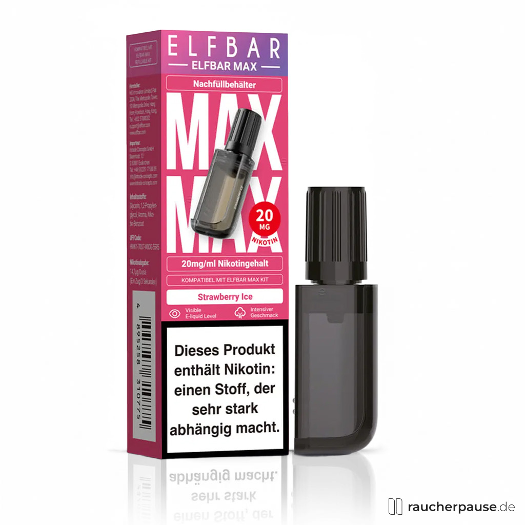 Elfbar MAX Strawberry Ice Pod | 10ml Nikotinsalz | 20mg | 3000 Züge | Einweg Nachfüllkartusche für sanftes Dampferlebnis