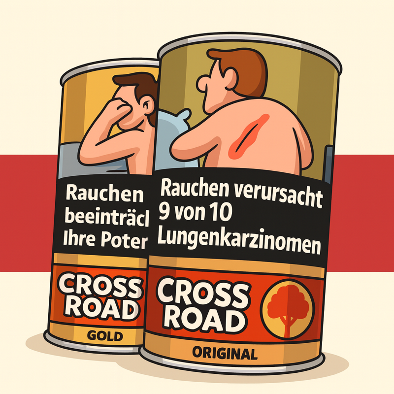 Karikatur von zwei Crossroad Tabak Dosen