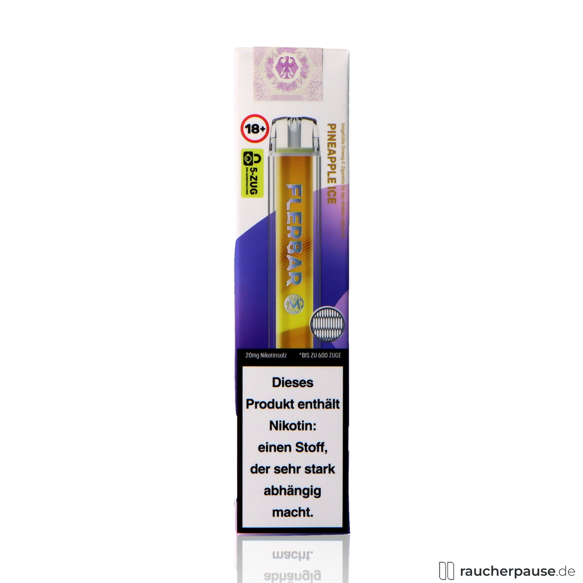 Flerbar Einweg Vape | Pineapple Ice | 600 Züge | 20 mg/ml Nikotin | Ananas & Ice flerbar, flerbar einweg vape pineapple ice zuege ml nikotin ice , packshot vorderseite