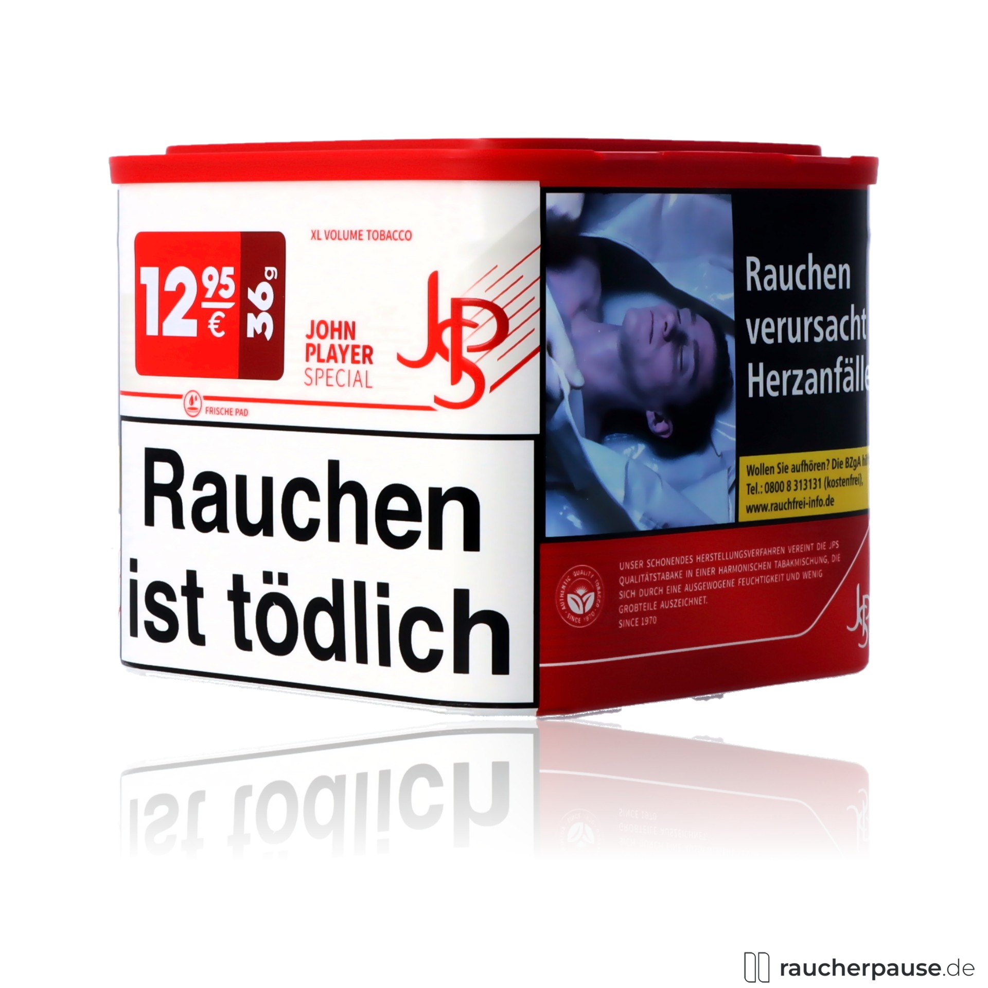 jps red xl volumentabak 38g dose american blend ohne zusatzstoffe , packshot seitlich