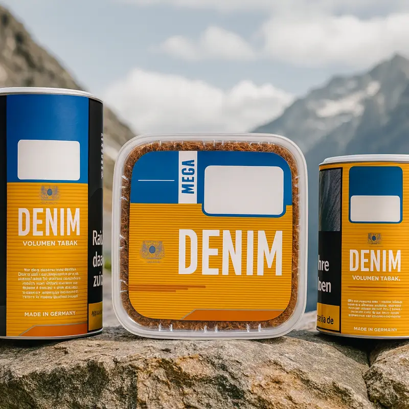 Denim Tabak Dose in den Bergen mit schöner Aussicht