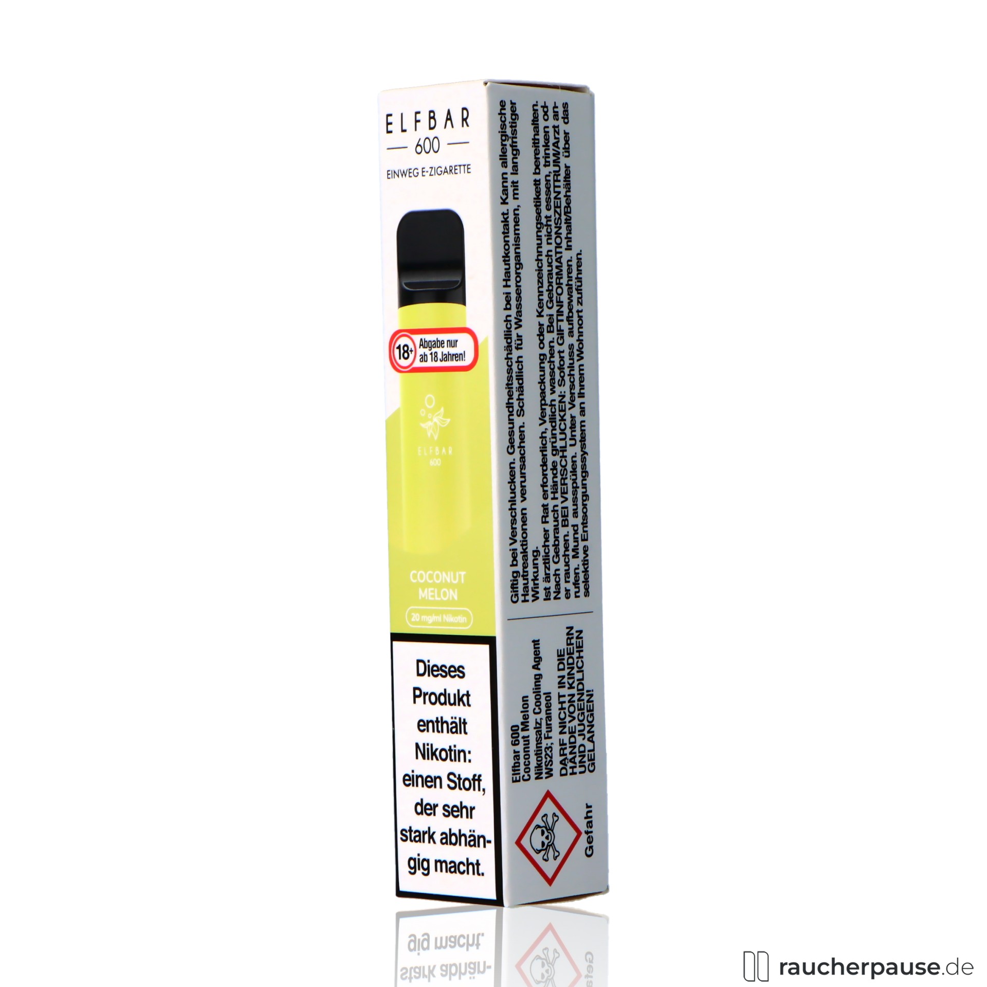 elfbar, elfbar e shisha coconut melon ml nikotin einweg e zigarette kokosnuss melone, packshot seitlich