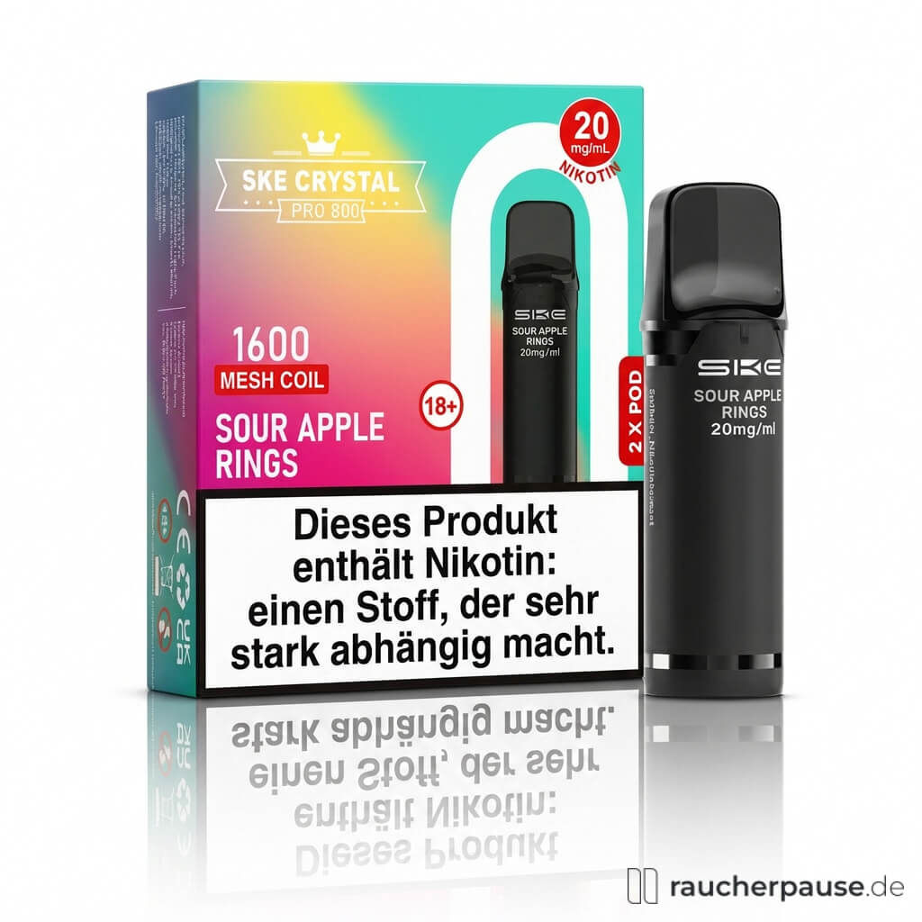 SKE Crystal 800 Pro Sour Apple Rings Prefilled Pods | 2 Stück | 20 mg/ml Nikotin