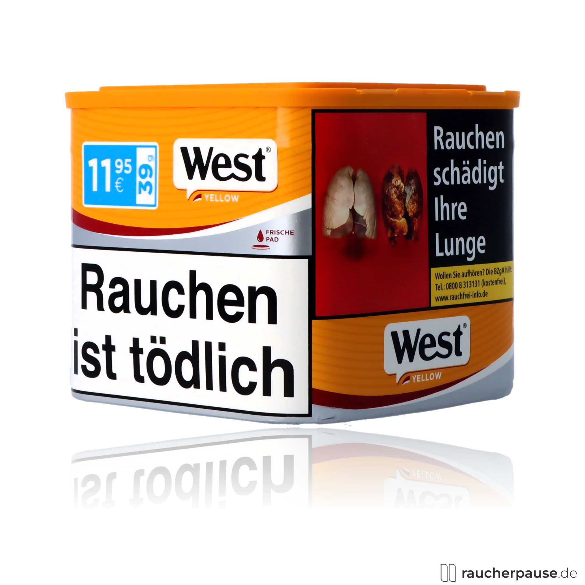 west yellow volumentabak 39g dose american blend virginia orient burley , packshot seitlich