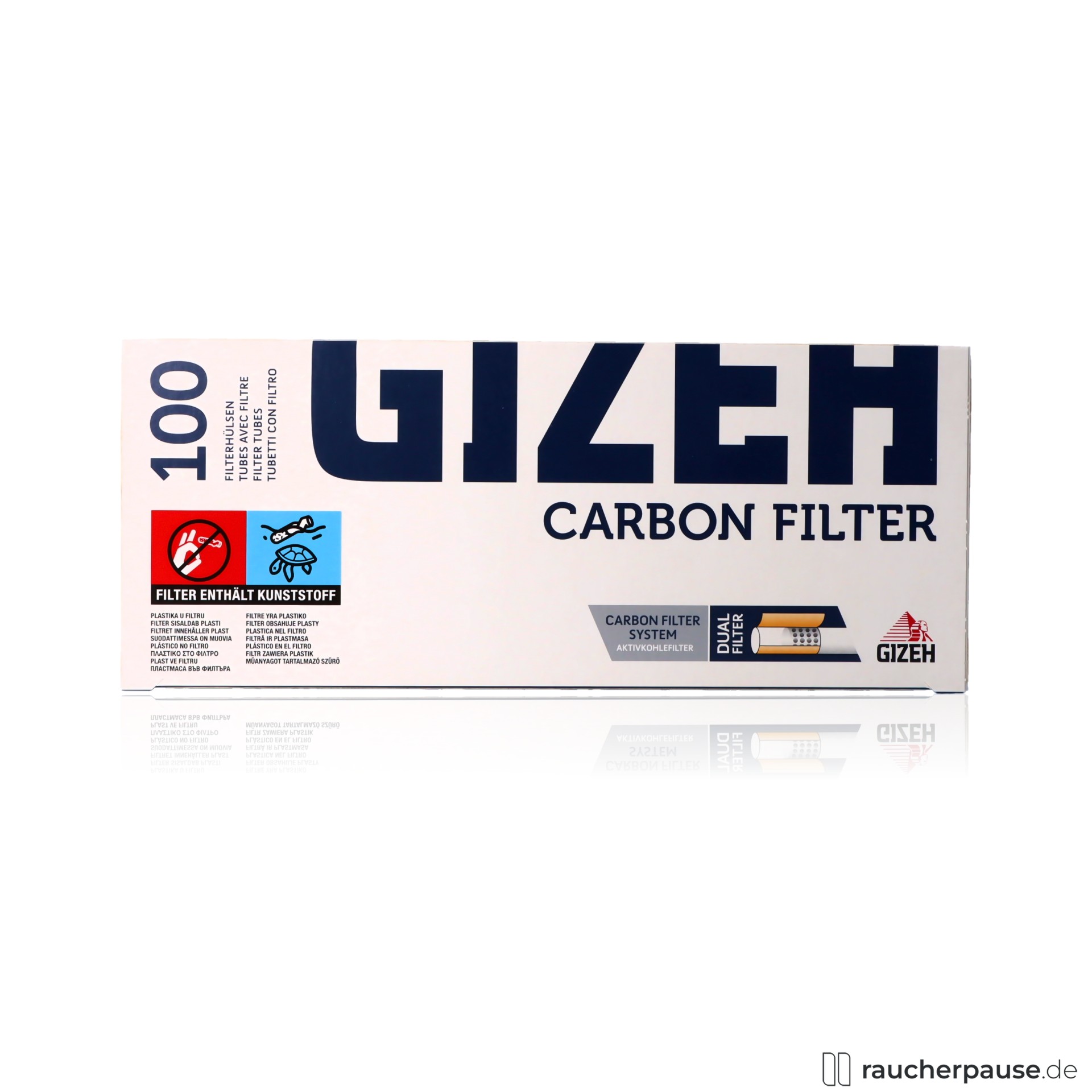 Gizeh Carbon Filterhülsen | 100 Stück | Dual-Aktivkohlefilter | King Size Zigarettenhülsen