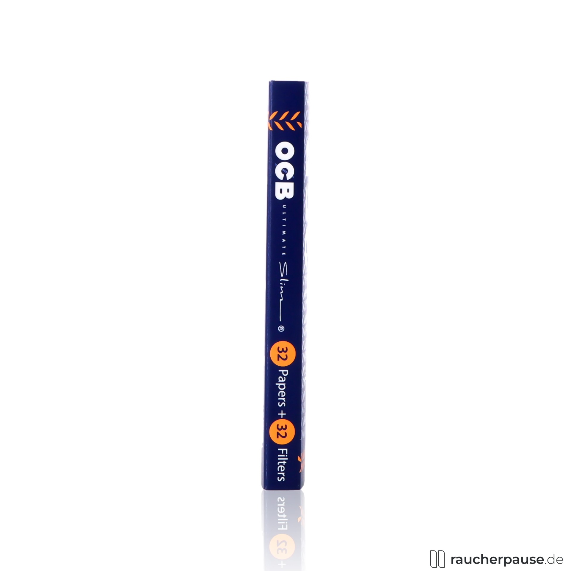 OCB Ultimate Slim Zigarettenpapier in blauer und orangener Box mit 32 Blättchen und 32 Filtertips, Ultradünn & Geschmacksneutral.